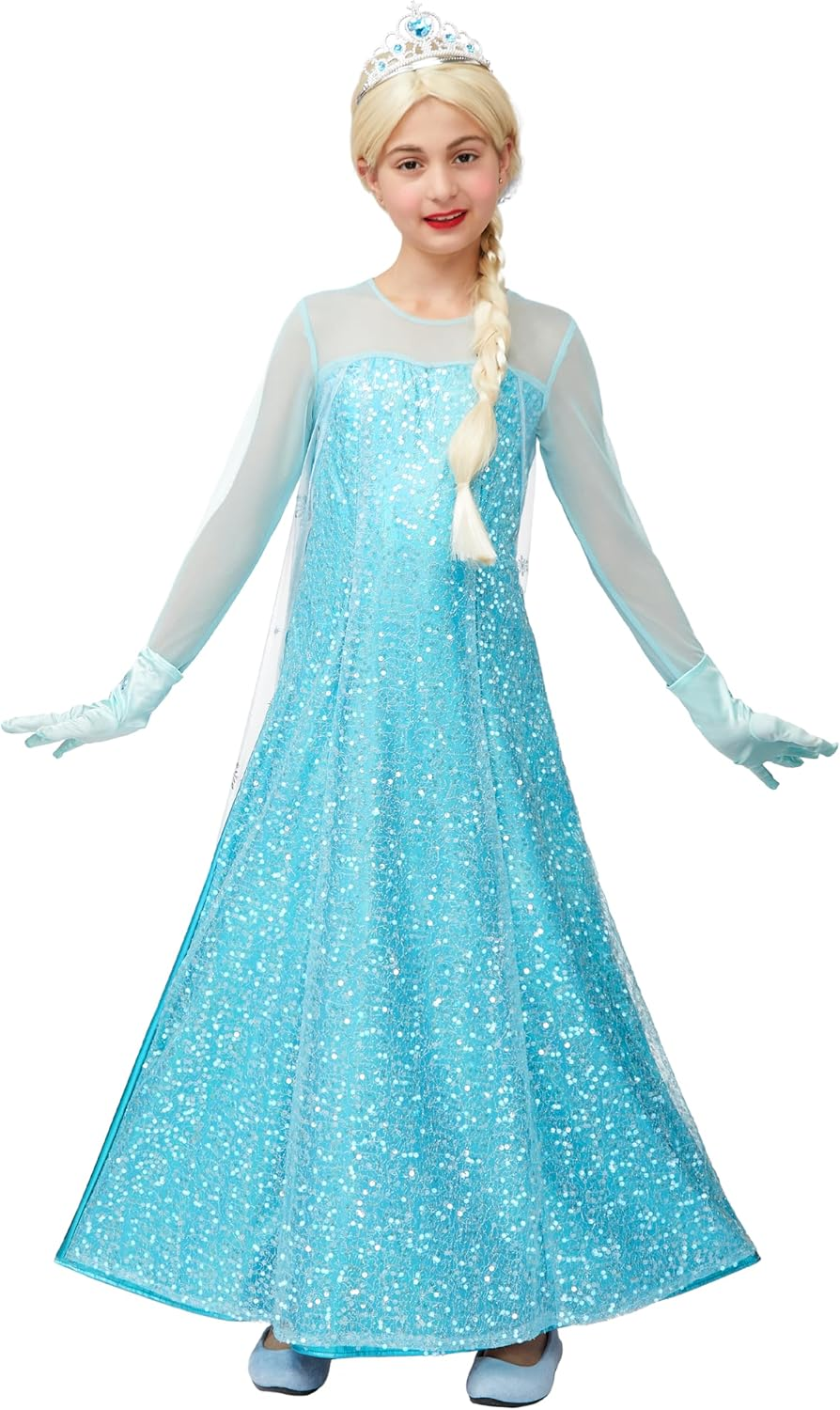 Spooktacular Creations Ice Princess Dress for Girls, Snow Princess Costume, Sequin Dress with Cape for Kid Halloween Birthday image number 2