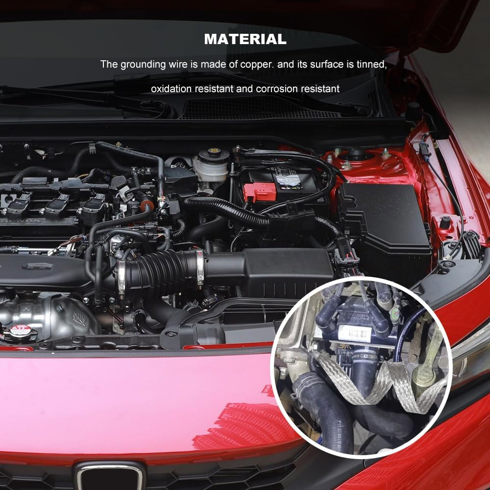 Universal Flat Braided Copper Ground Strap, 3PCS 10"&times;1/2" & 2PCS 13"&times;1/2" Auto Engine Ground Strap, Heavy Duty Flat Braided Tinned Copper Ground Strap Replacement for Most Cars image number 2