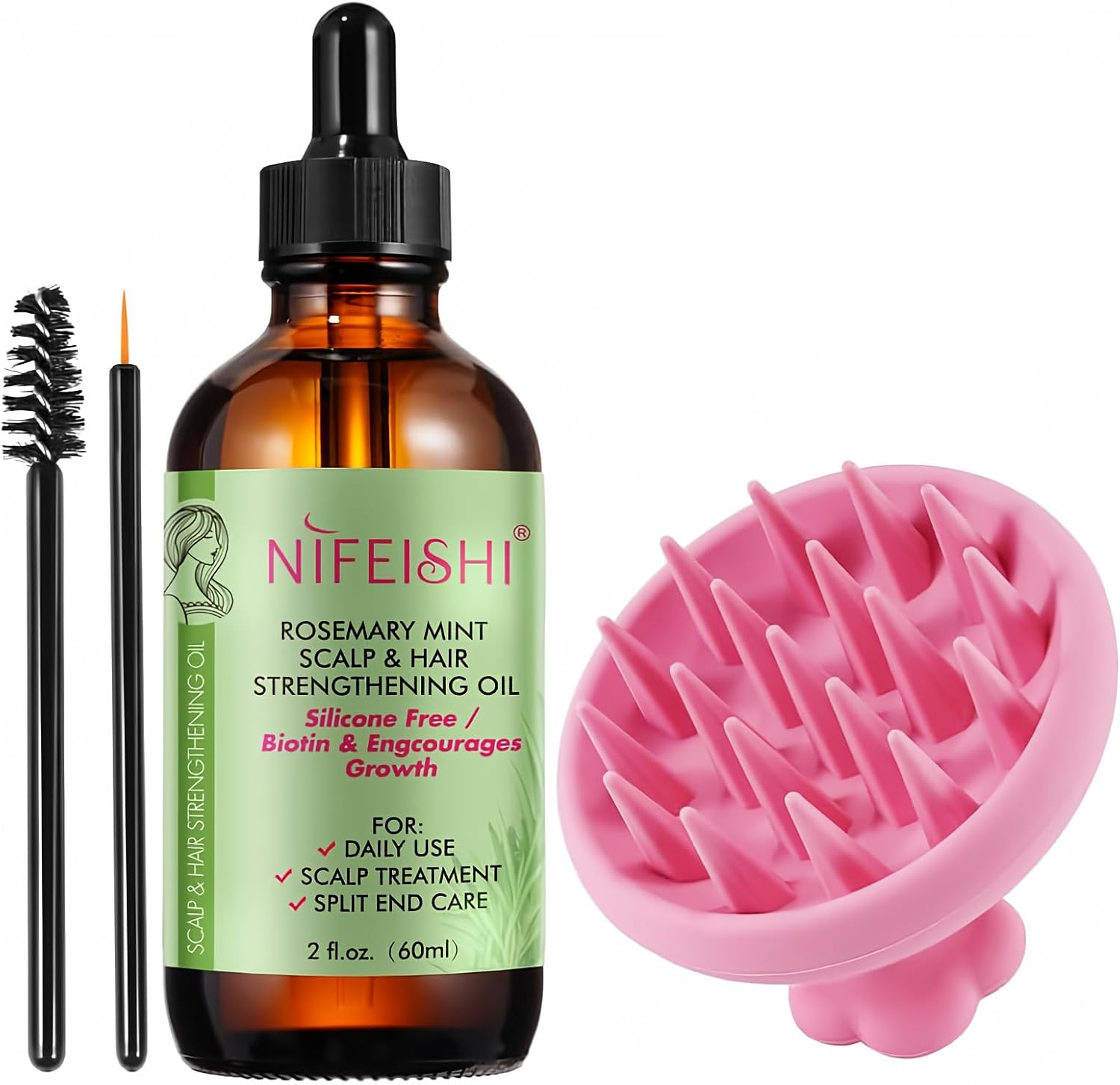 Bieyoc Rosemary Oil for Hair Growth 60Ml, with a Head Massage Brush Silicone, Improve Hair Loss and Nourishes Scalp image number 2