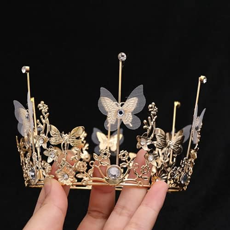Queen Tiara Crystal Rhinestone Cake Topper for Baby Shower Princess Theme Party Birthday Wedding Christmas Decorations Newborn Photo Prop (Gold) image number 2