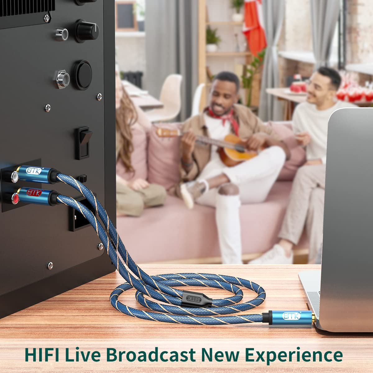 EMK 2RCA Cable Jack 3.5Mm to 2 RCA Audio Aux Cable Nylon Braided Male to 2Rca Cables AUX Cord for Smartphone, Amplifier, Speaker, Subwoofer, TV, Car Stereo (3Meters) image number 1