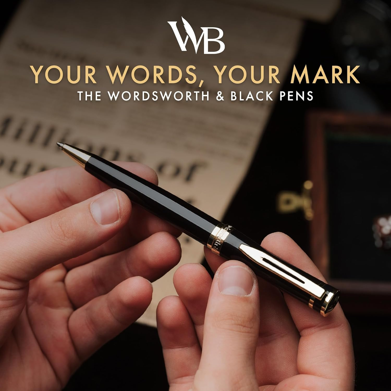 Wordsworth and Black Luxury Ballpoint Pen Set - Black Lacquer 24K Gold Finish, Refillable Fine Point, Elegant Men & Women, Includes Ink Refill, Nice Pens for Work image number 3