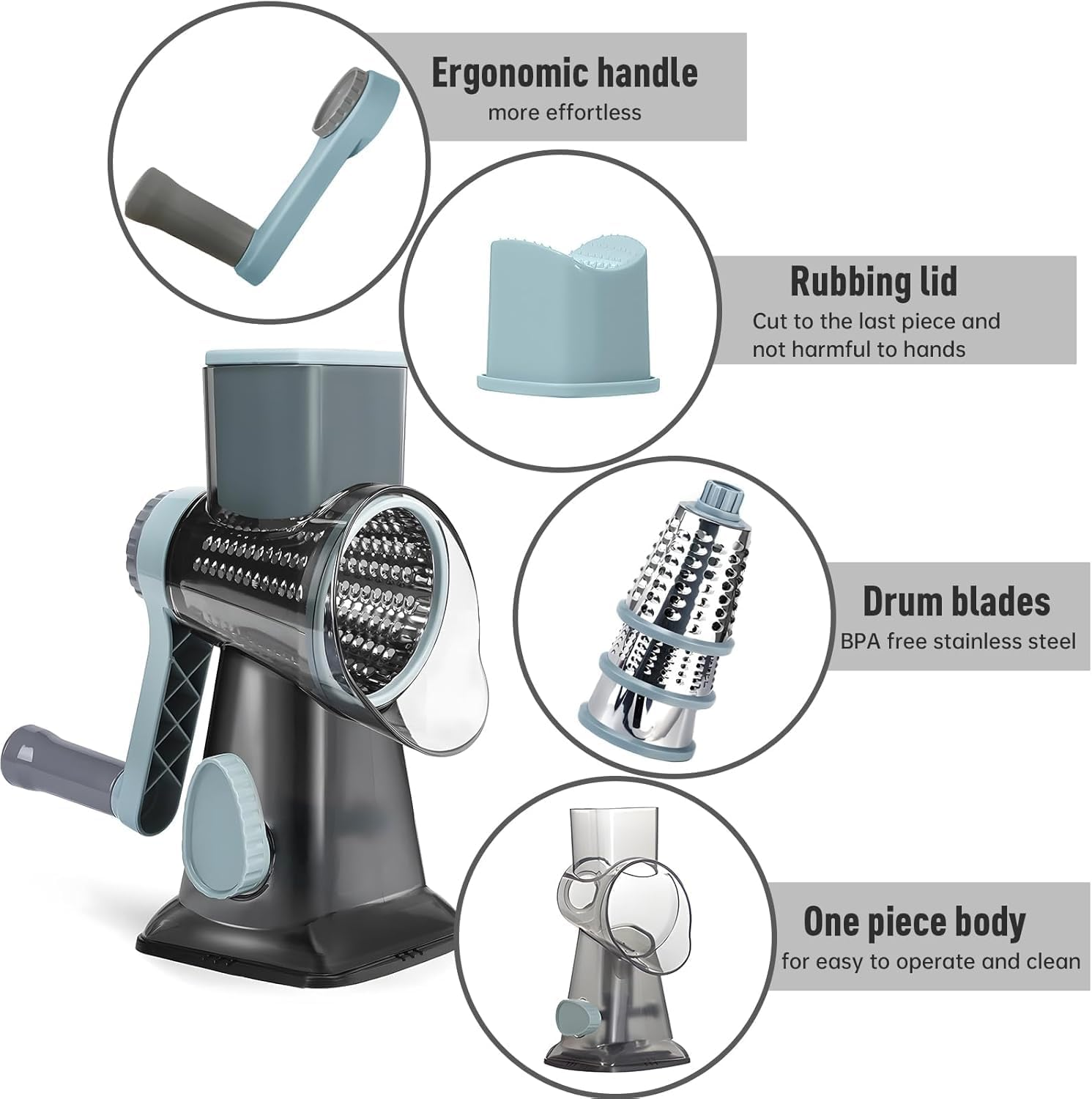 Rotary Cheese Grater with Handle,And Vegetable Shredder for Kitchen,Blades for Shredding, Grating, Slicing,Vegetable Shredder with Suction Base and Cleaning Brush image number 4