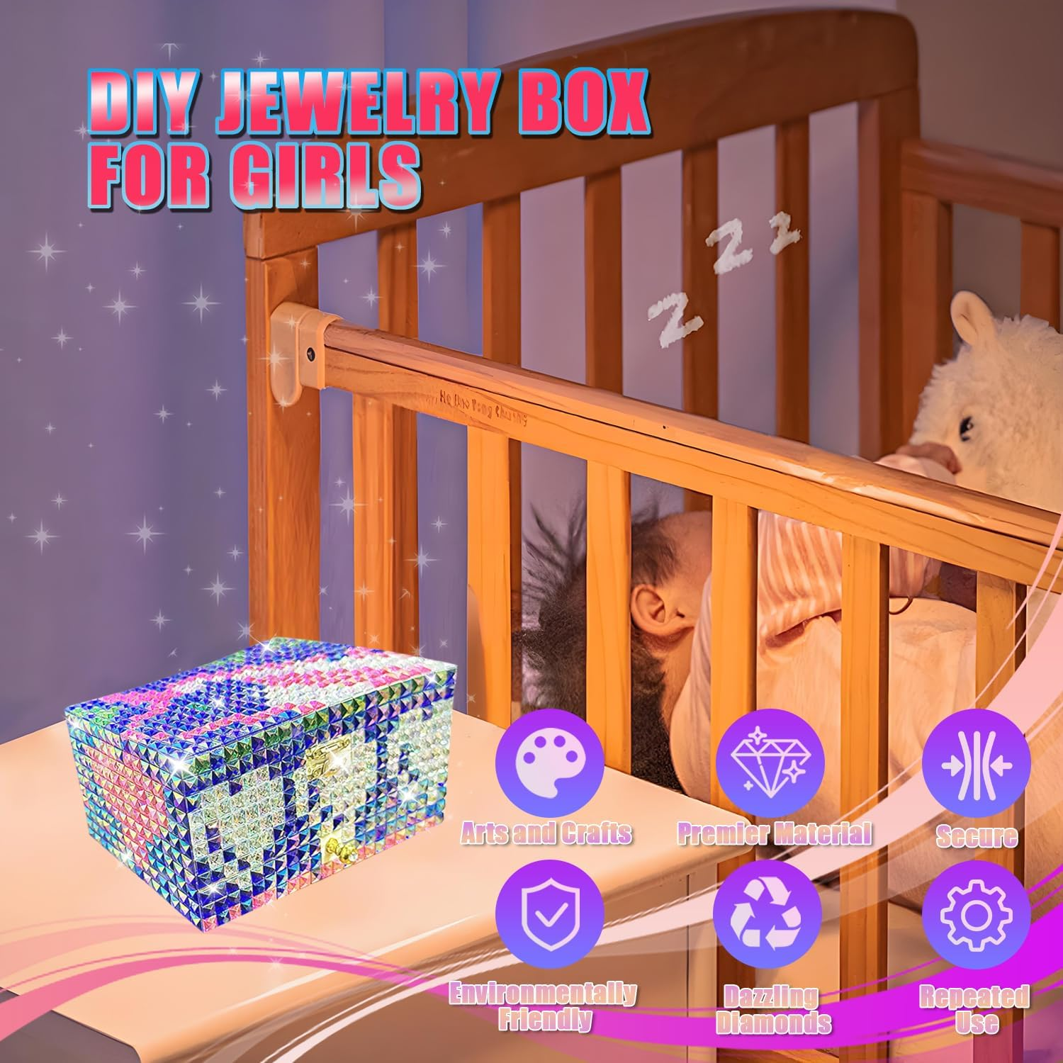 DECOJOY DIY Jewelry Box for Girls 8-12 Yrs Old, Ages 6 7 8 9 10 Year Old Girl Birthday Gift Idea, Christmas Crafts for Girls 8-10, Diamond Arts Gem Boxes Kit and Crafts for Kids, Teens image number 1