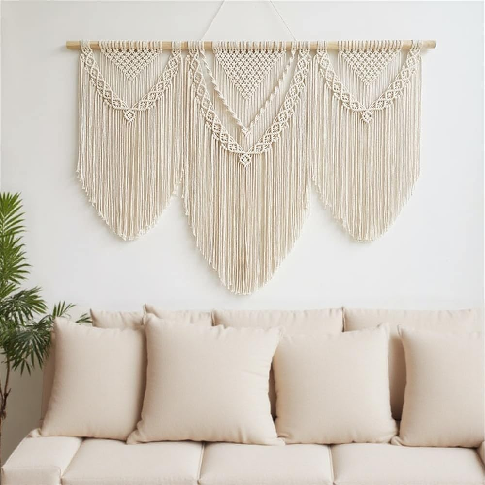Large Handmade Boho Macrame Wall Hanging Tapestry - Chic Bohemian Woven Home Decor Art for Living Room, Bedroom, and Wedding Parties (43''X32'', Three Triangle) image number 4