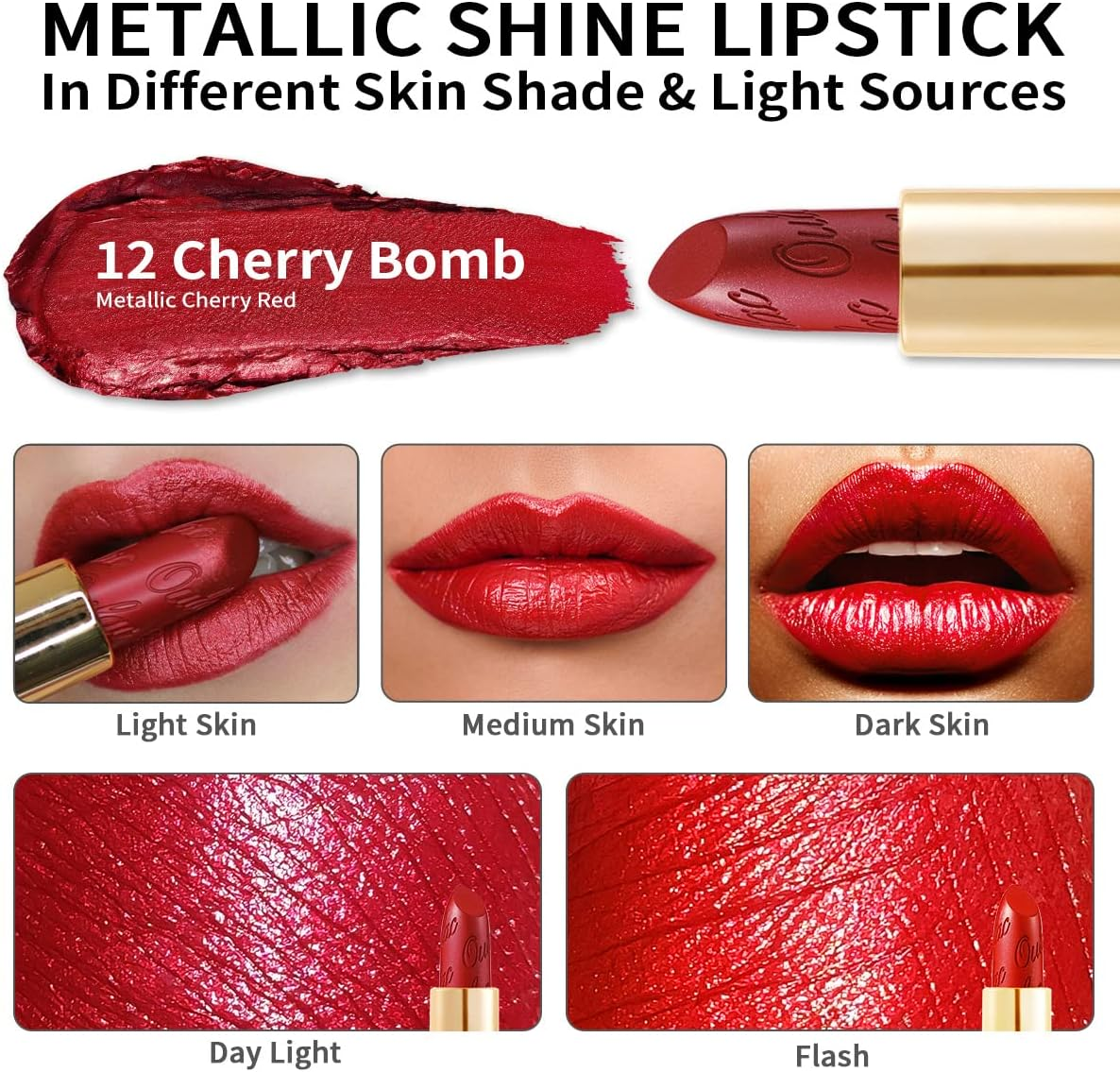 OULAC Lipstick Metallic Gloss Finish, No Grain Feeling Lipstick with Long Lasting Moisture and Water Density, 4.3G, Cherry Bomb... - Cherry Bomb(12) image number 4