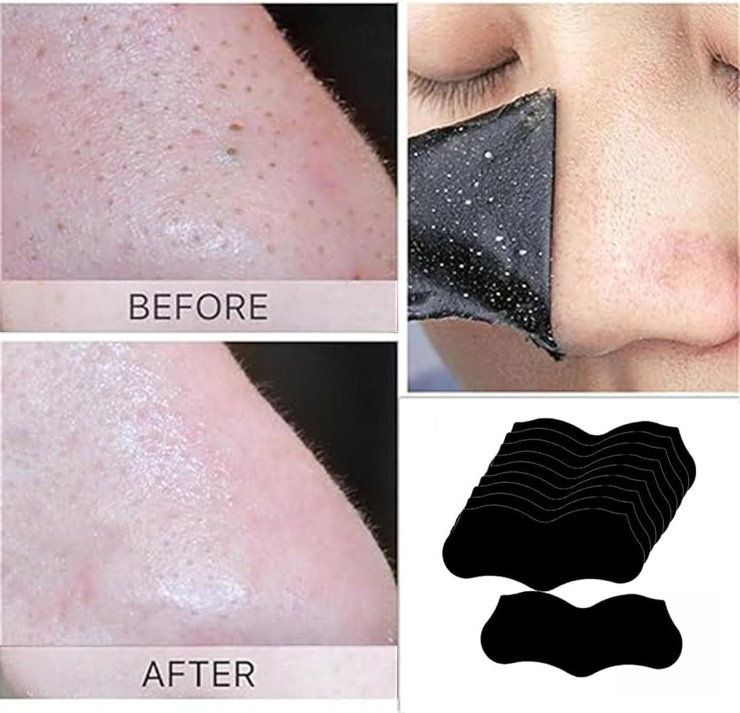 100Pack Blackhead-Removing Nose Strips, Blackhead Pore Strips, Charcoal Black Deep Cleansing Nose Strips for Men and Women (Black） image number 1