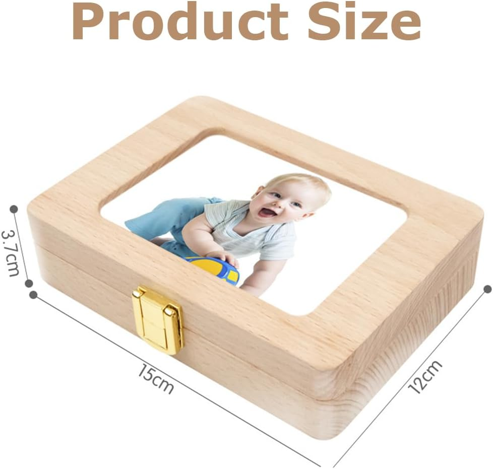 Baby Tooth Box, with Photo Frame,Wooden Baby Teeth Storage Box, Kids Keepsake Organizer, Infant Fetal Hair Storage Case,For Toddler&lsquo;S Teeth and Hair image number 1