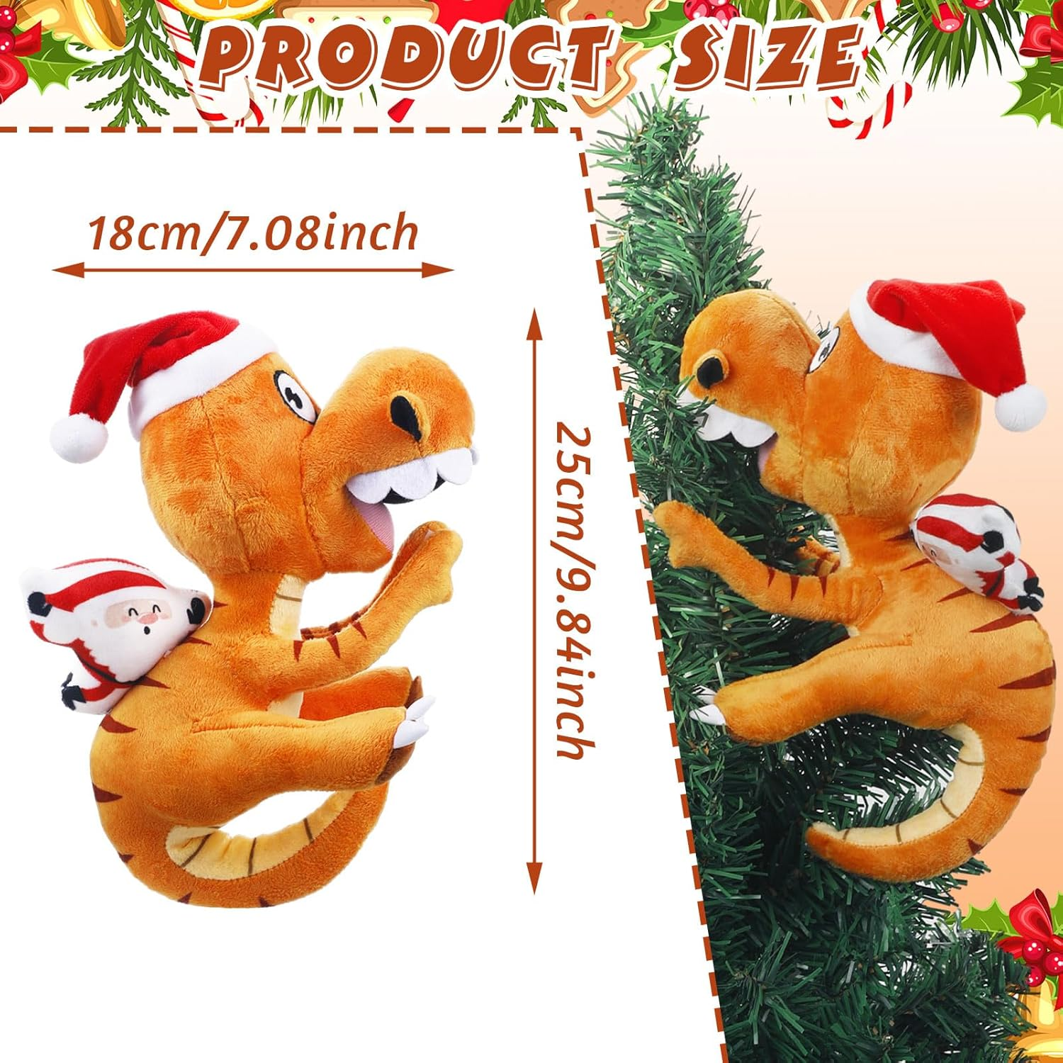 Shappy Christmas Tree Topper 10 X 8 Inch Large Funny Animal Tree Topper Plush Hanging Christmas Ornaments Cute Adorable Xmas Decorations for Holiday Birthday Party Favors - Dinosaur image number 1