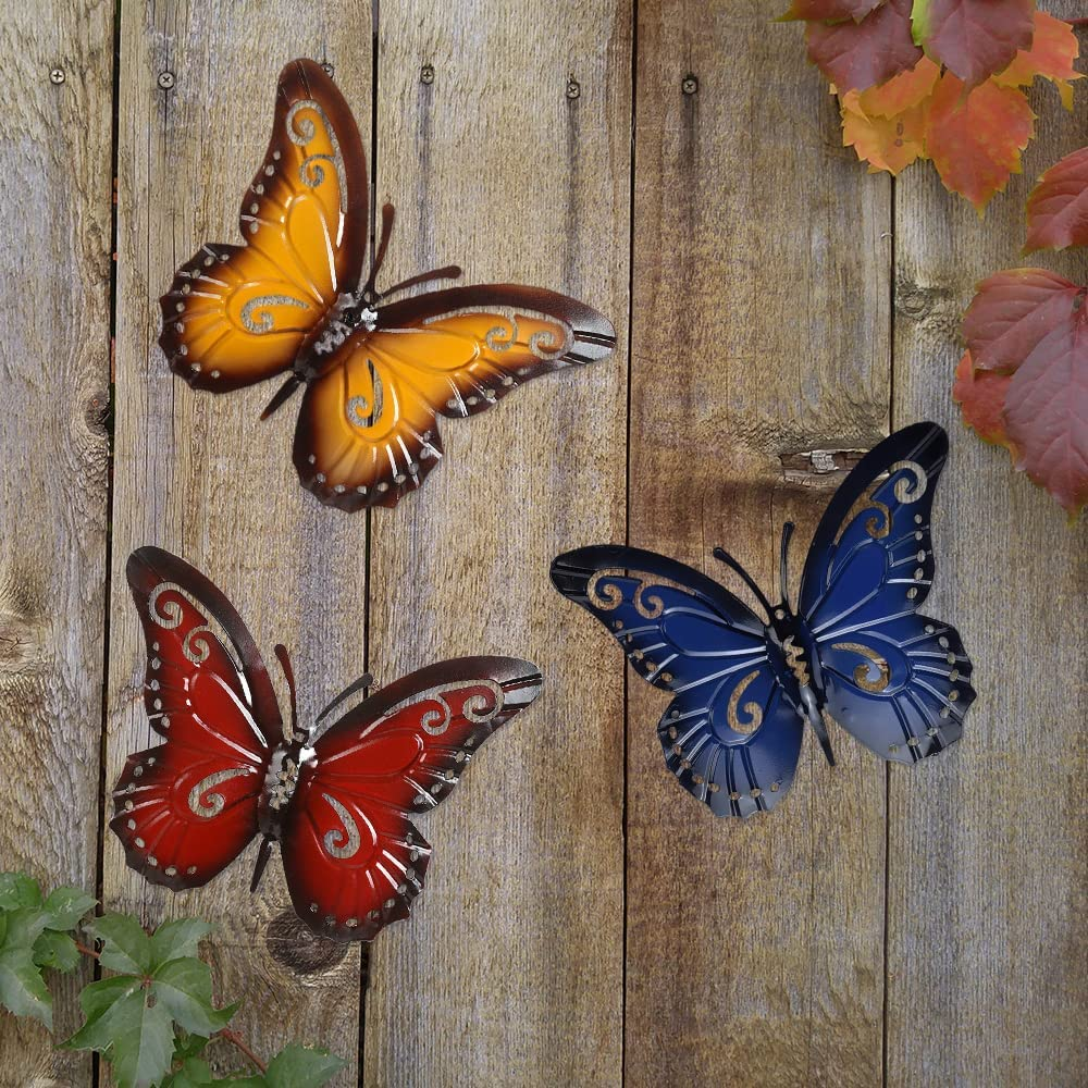 QMCAHCE Large Metal Butterfly Wall Decor 3Pack 3D Iron Art Sculpture Butterfly Decoration for Indoor and Outdoor, Patio, Fence, Garden, Yard, Bedroom, Living Room image number 2