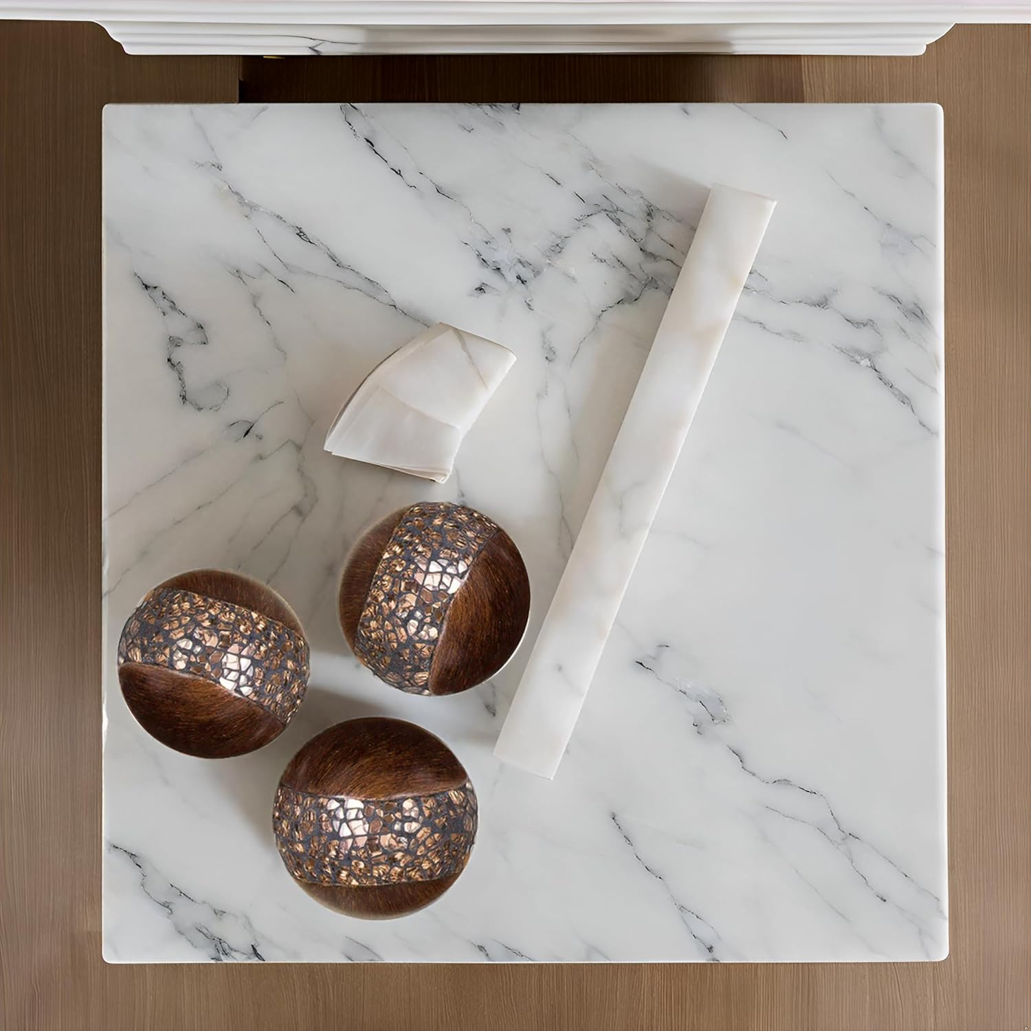 Schonwerk Walnut Decorative Orbs for Bowls and Vases (Set of 3) Resin Sphere Balls | Dining/Coffee Table Centerpiece | Great Gift Idea (Crackled Mosaic) image number 3