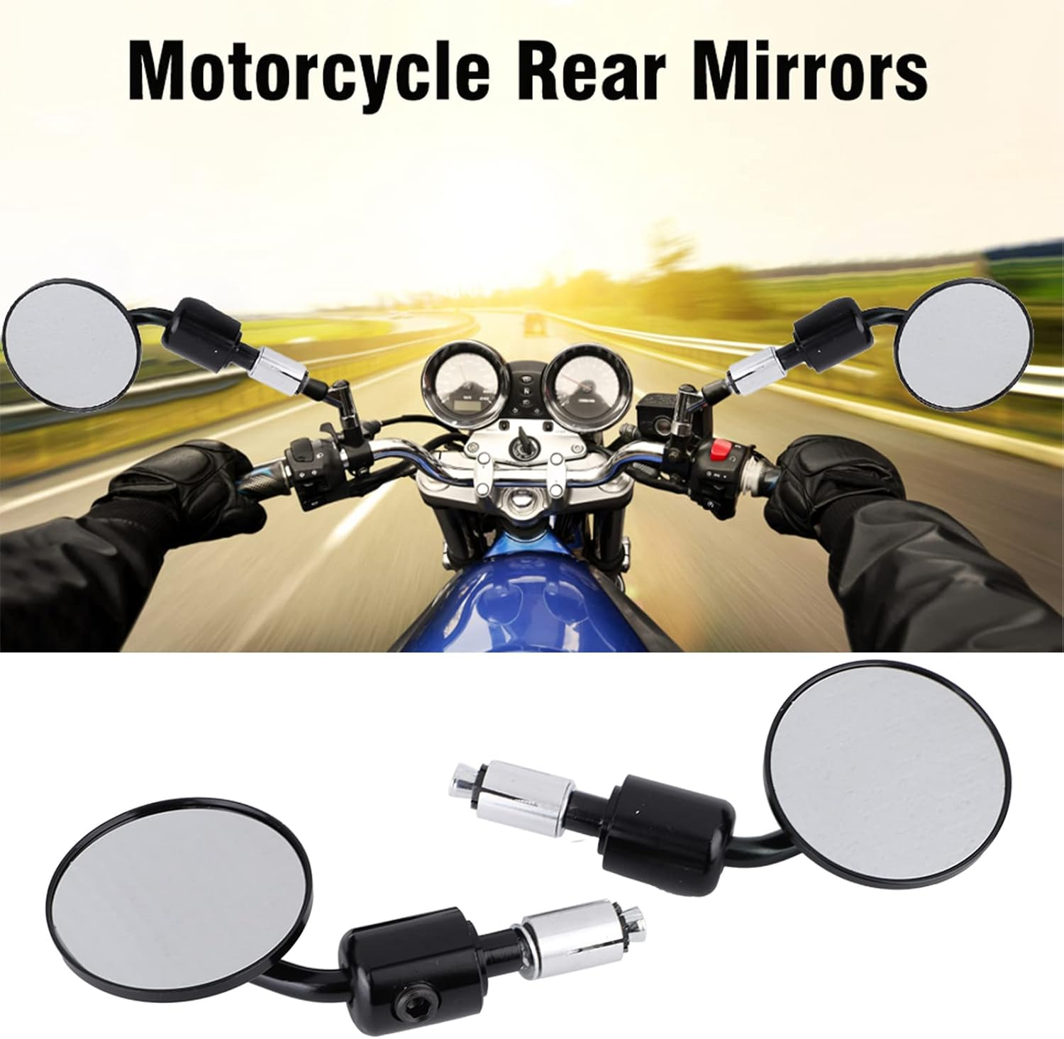 Joyzan Motorcycle Mirrors, Motor Bar End Rear View Mirrors Side 22Mm 7/8 Inch Handlebar Rearview Mirror Universal Rotatable Adjustable Aluminium Alloy for Most Motorcycles Scooter Bike Left and Right image number 1