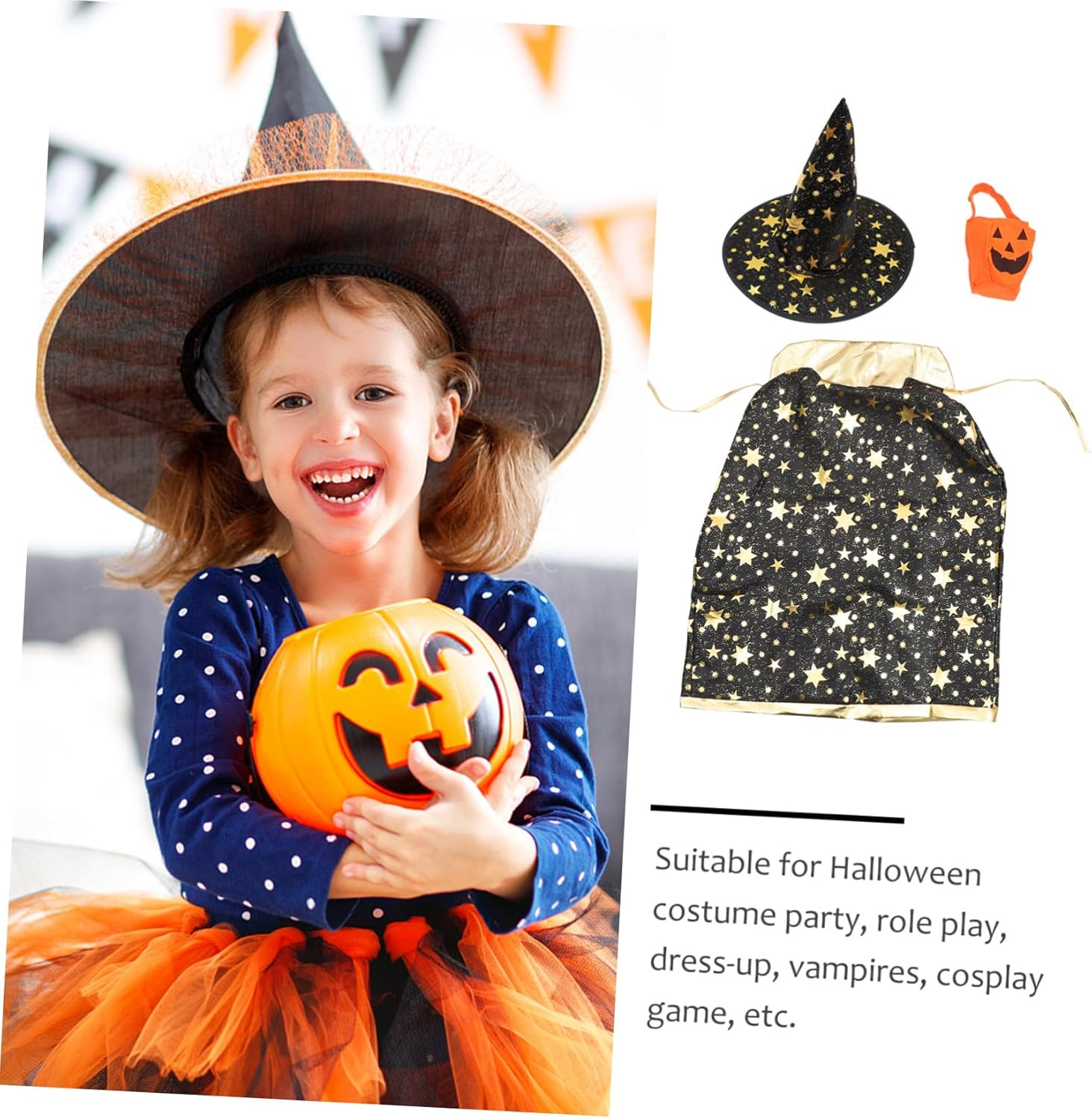 Halloween Party Wizard Cape Hat Witch Costume Boys and Girls Cosplay Unique Comfy image number 1