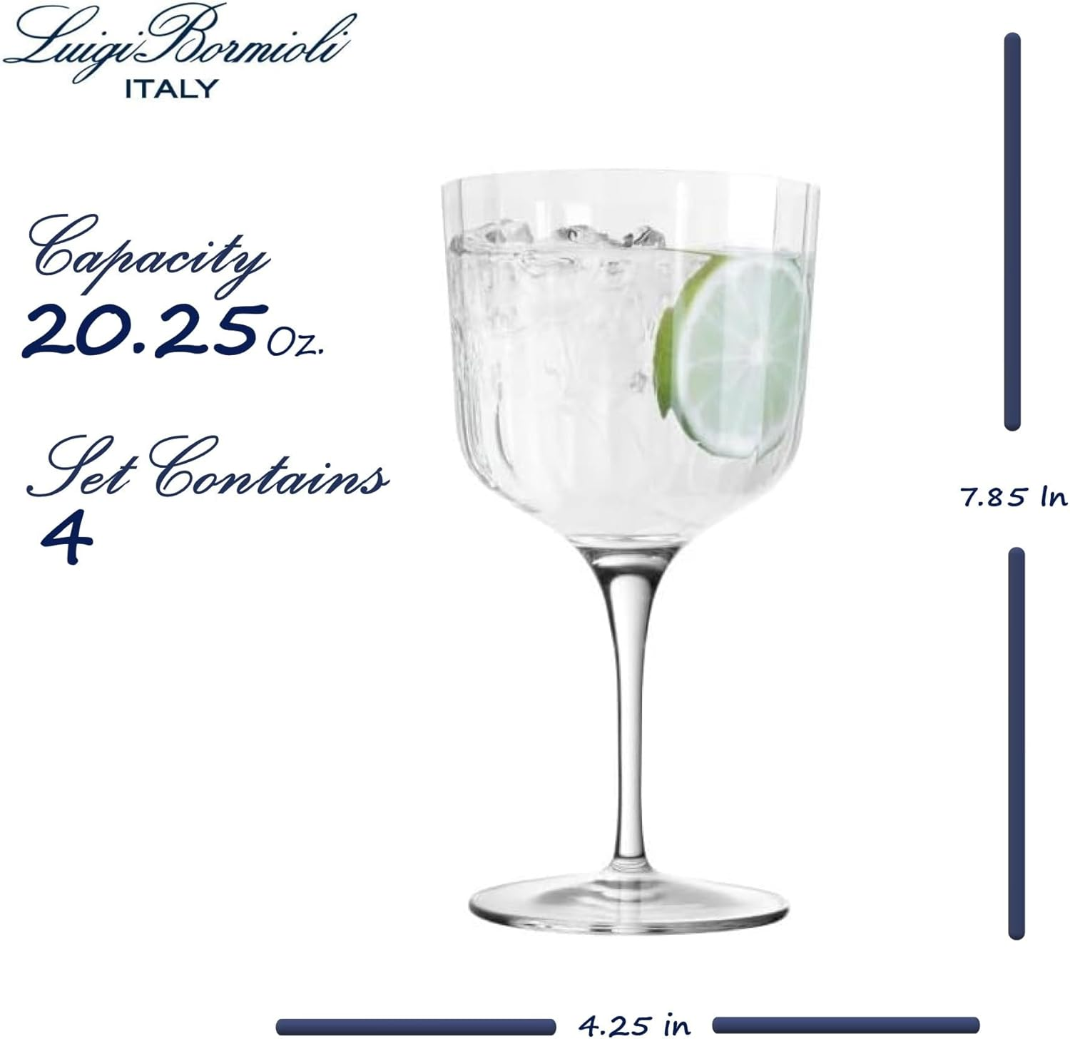 Luigi Bormioli C516 Bach Gin Glass 4-Pieces, 600 Ml Capacity, Clear, 4 Count (Pack of 1) image number 1