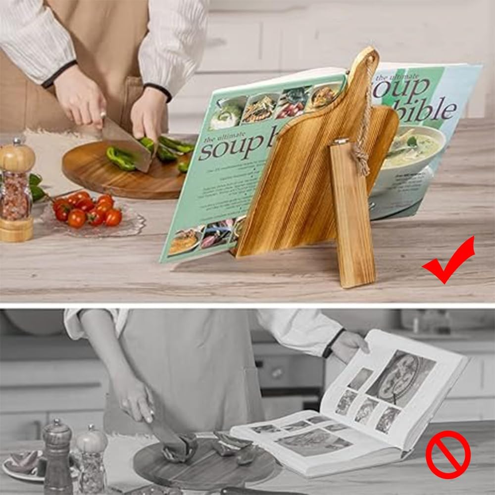 Kitchen Recipe Book Stand, Bamboo Cookbook Stand, Kitchen Book Holder, Recipe Holder for Kitchen Counter, Simple Wooden Reading Shelf, Adjustable Display Stand for Holding Cookbooks image number 3