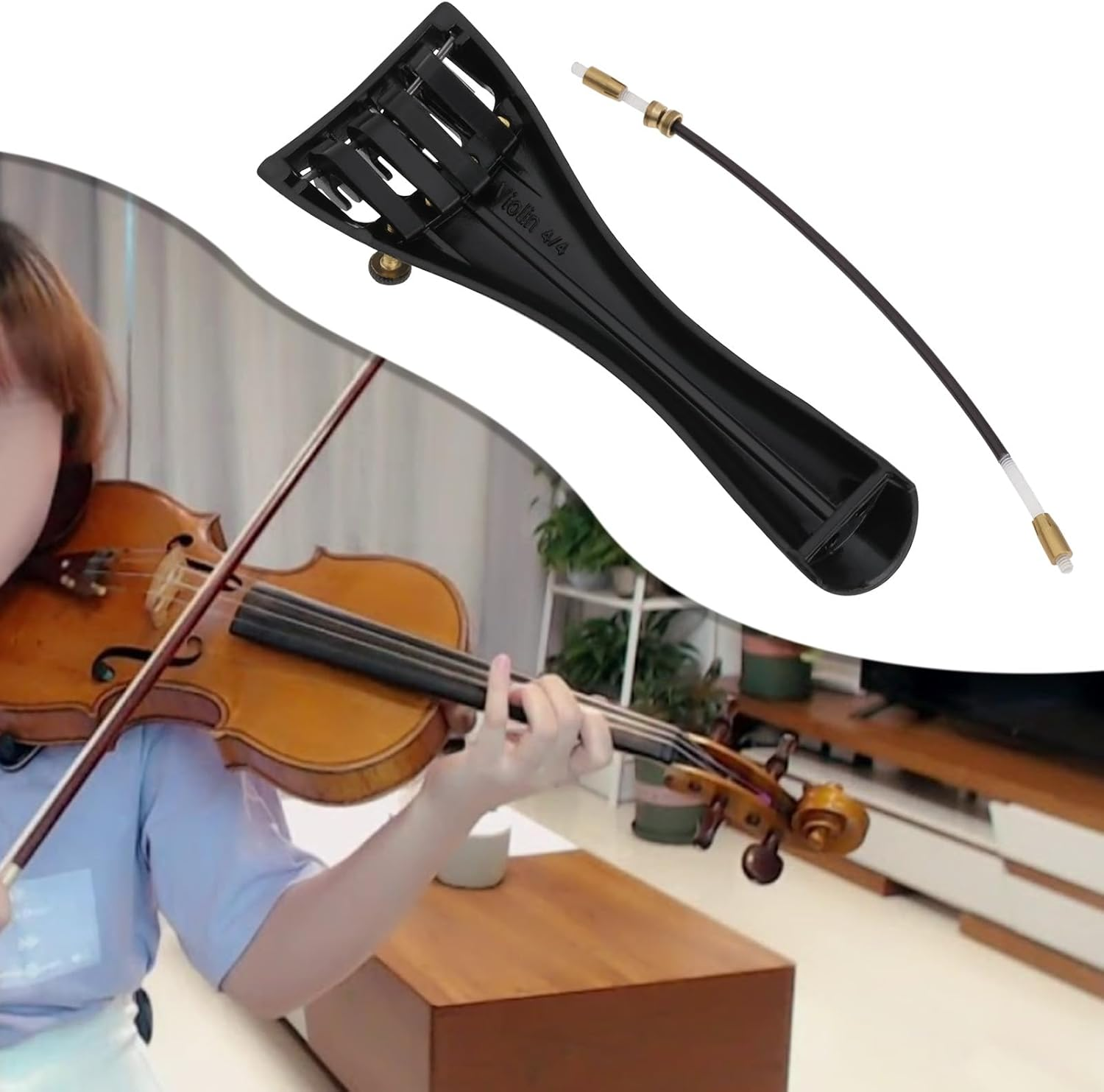 Create Idea 4/4 & 3/4 Violin Aluminum Alloy Tailpiece with 4 Fine Tuners, Black image number 5