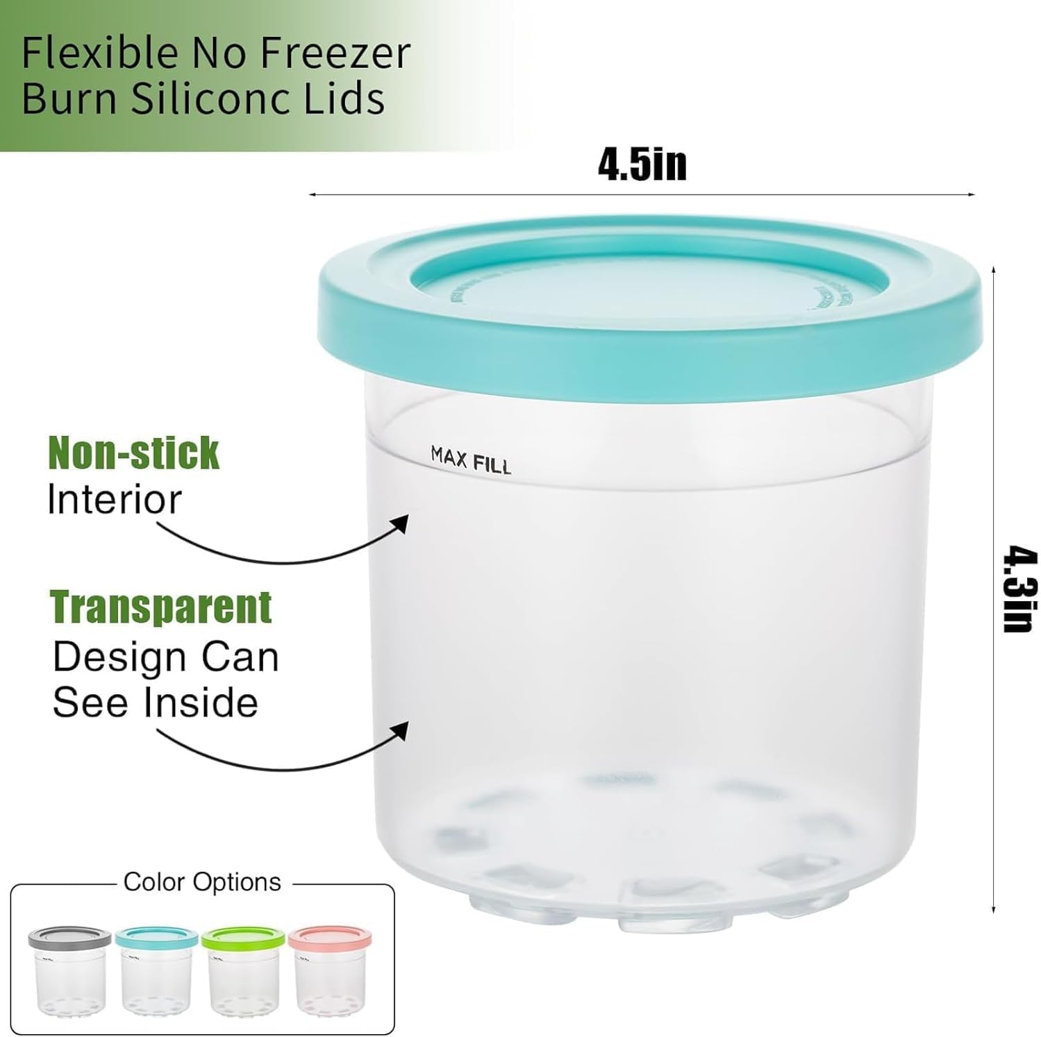 Containers Replacement for Ninja Creami Pints and Lids - 4 Pack 16Oz Cup, Ice Cream Containers, Compatible with NC301 NC300 NC299AMZ Series Ice Cream Maker, BPA Free, Leak Proof（With 5 Spoon） image number 4