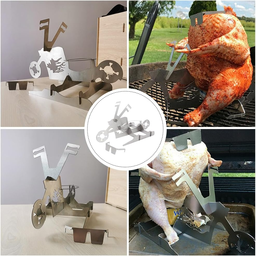 HANABASS Novelty Chicken Holder for Grill Foldable Stainless Steel Roaster Rack Stand for Grill Oven Smoker Whole Chicken Roaster, Silver image number 5
