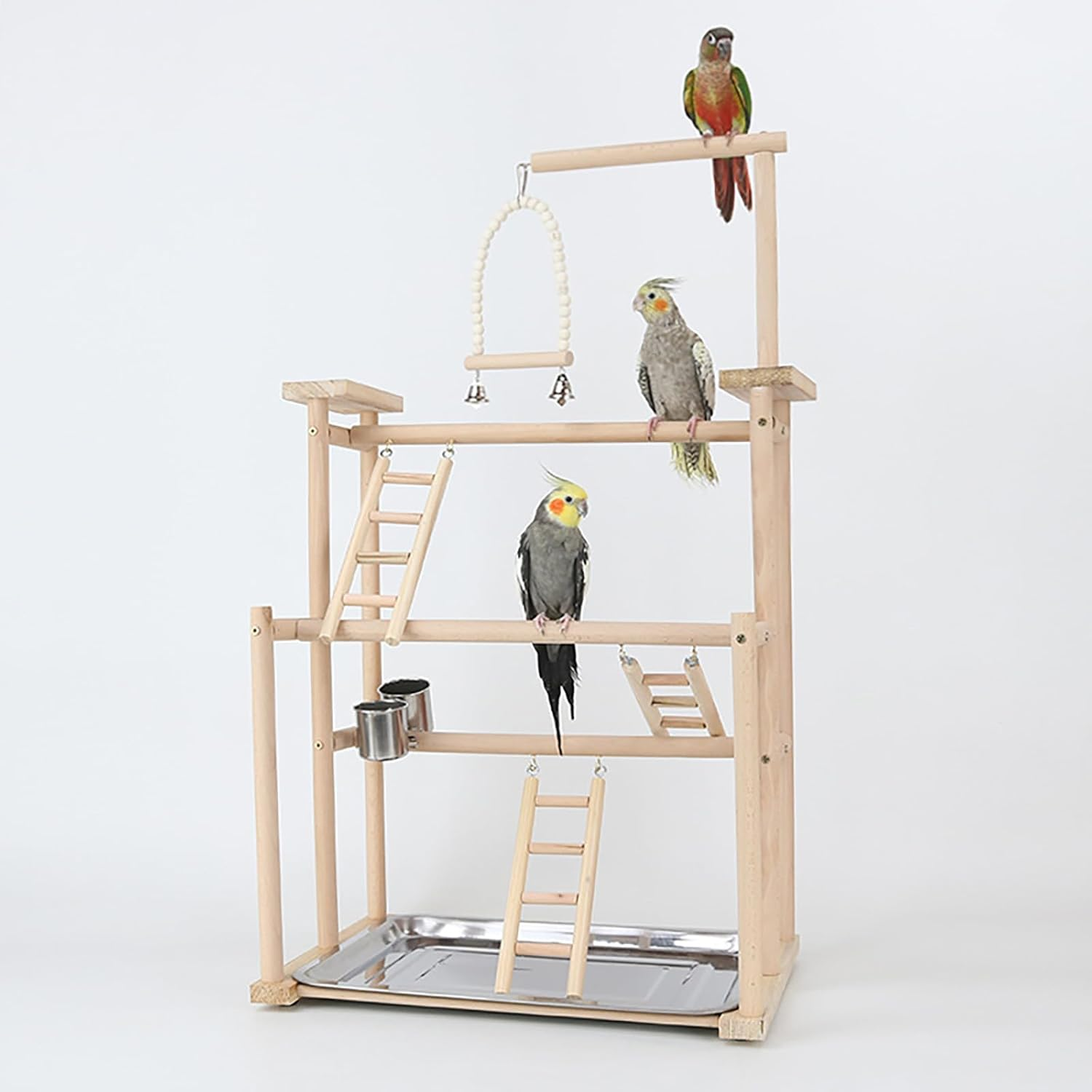 Bird Play Stand, Wooden Bird Playground for Parrots, Parakeet, Cockatiel, Lovebirds, Conures, Budgie, Cockatoos (14.57 * 10.24 * 17.32IN) image number 1
