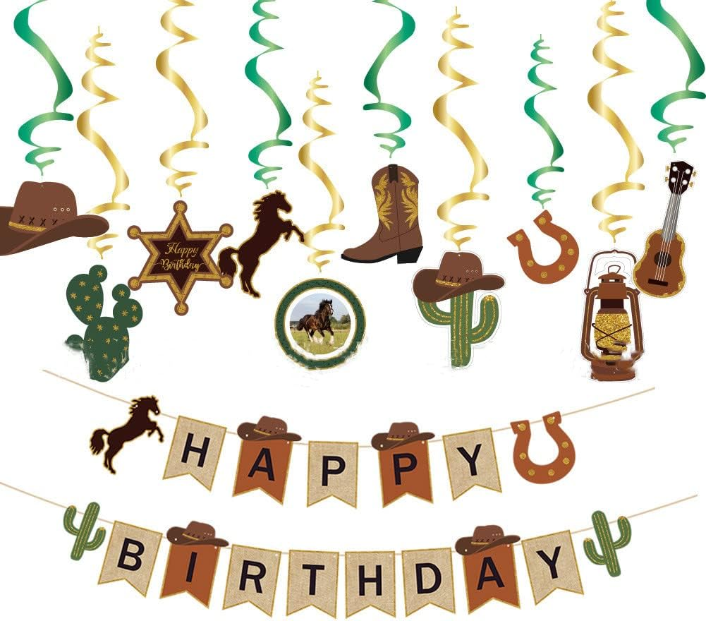 36 Pcs Rodeo Banner Western Cowboy Hanging Swirls Cake Toppers for Birthday Party Supplies image number 3