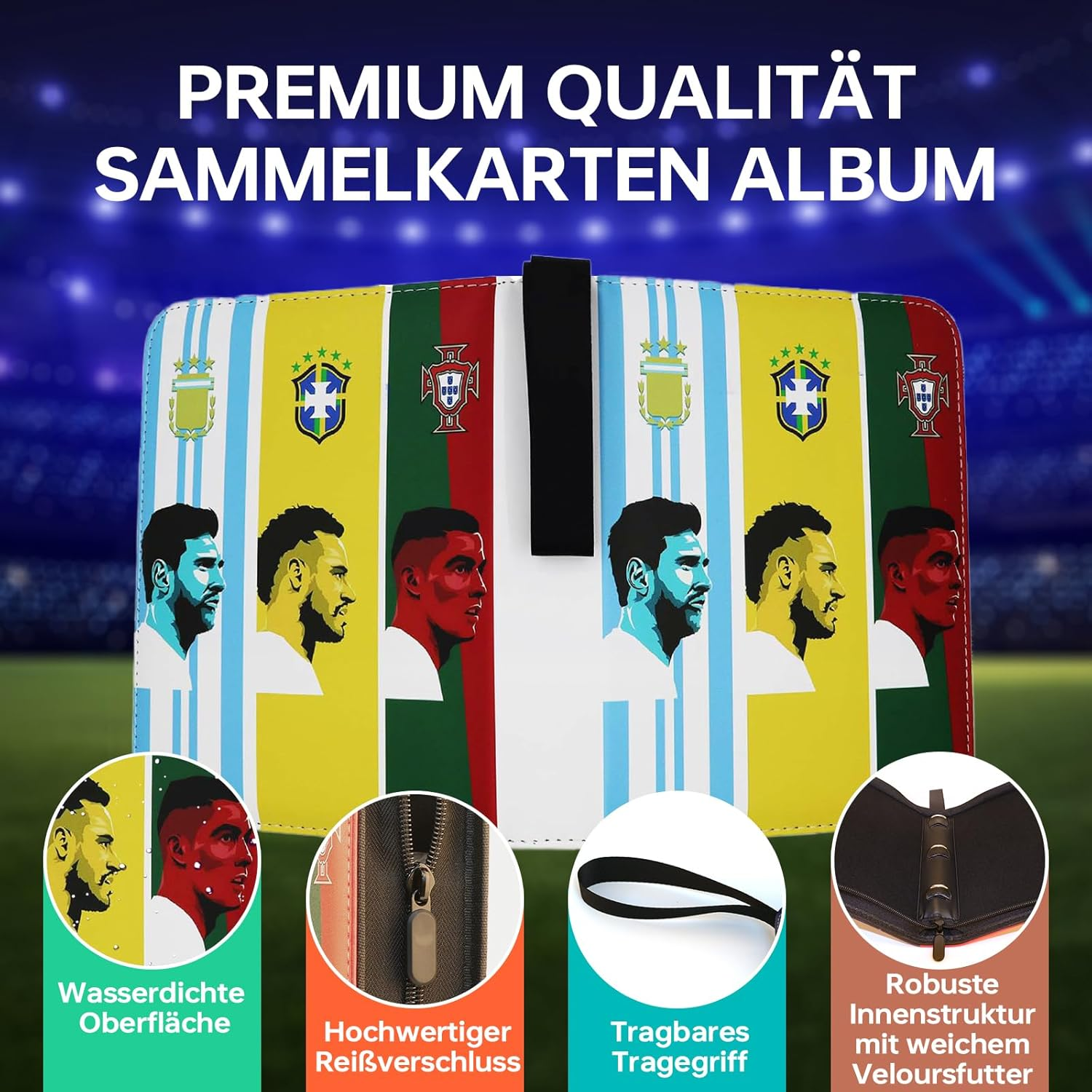 Football Scrapbook, 4 Pockets, Football Trading Cards, Album Folder with Zip, Carry Handle and 50 Sleeves for 400 Cards, 3-Ring Sports Cards, Book Folder, Collector'S Book Folder image number 6