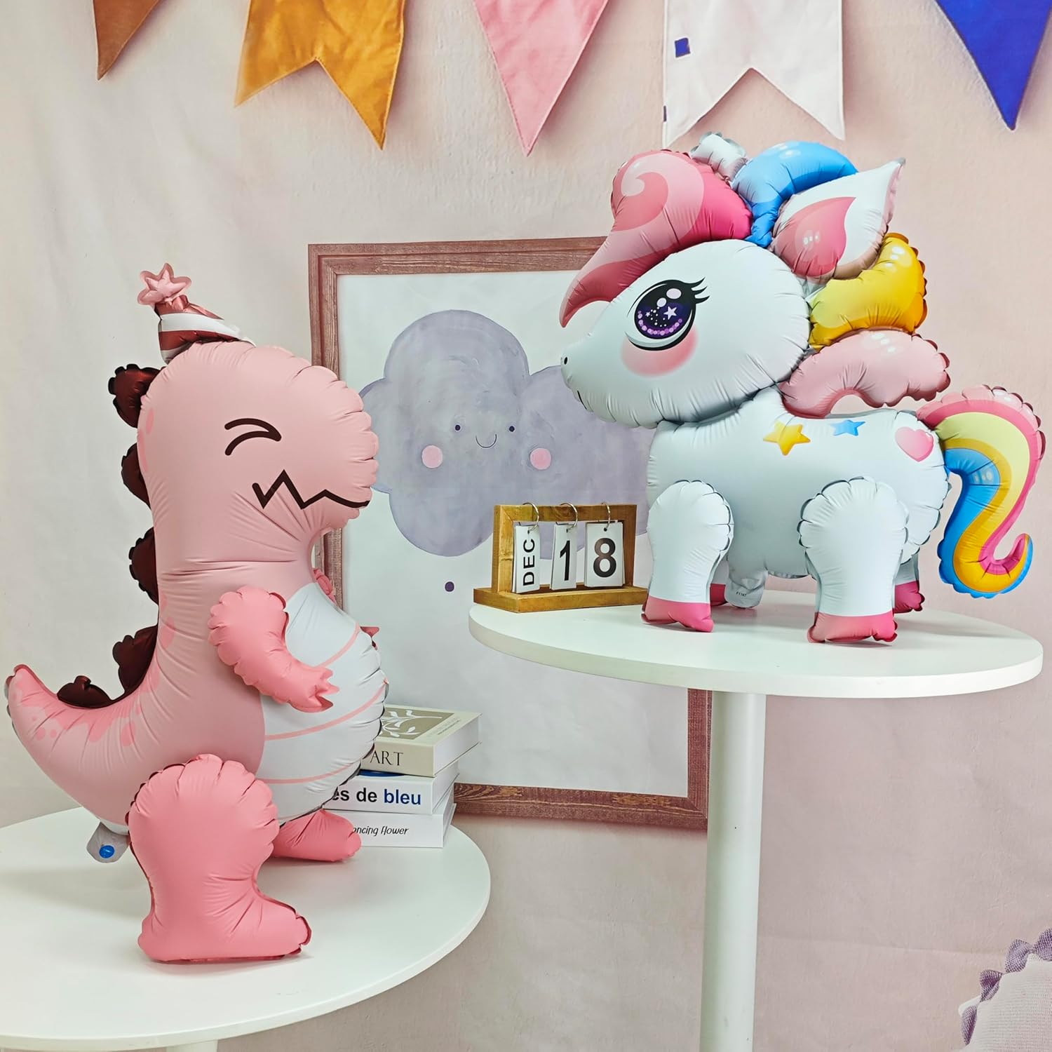 4D Matte Dinosaur Animal Balloons Cute Hat Inflatable Pink Dinosaur Foil Balloons for Dinosaur Themed Birthday Party Baby Shower Decoration Kids Jungle Theme Birthday Party Supplies Decor image number 2