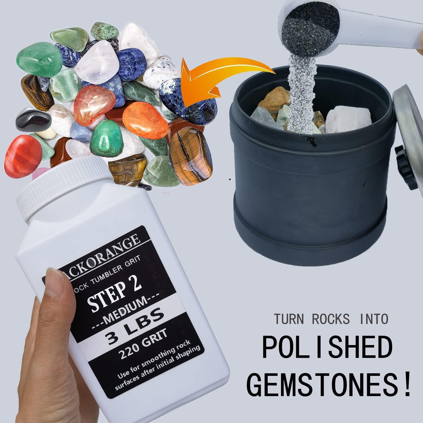 10 LBS Total Weight Rock Tumbler Grit Set, 4 Step Tumbling Media Refill-Coarse/Medium/Pre-Polished/Final Polish, Silicone Carbide Polisher Grit for Any Rock Tumbler, Rock Polisher, Stone Polisher image number 3