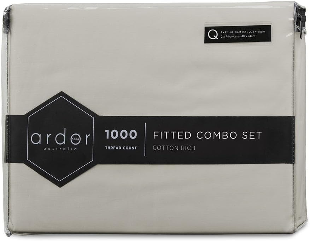 Ardor 1000 Thread Count Fitted Combo Sheet with Pillowcase Set, Slate, Single