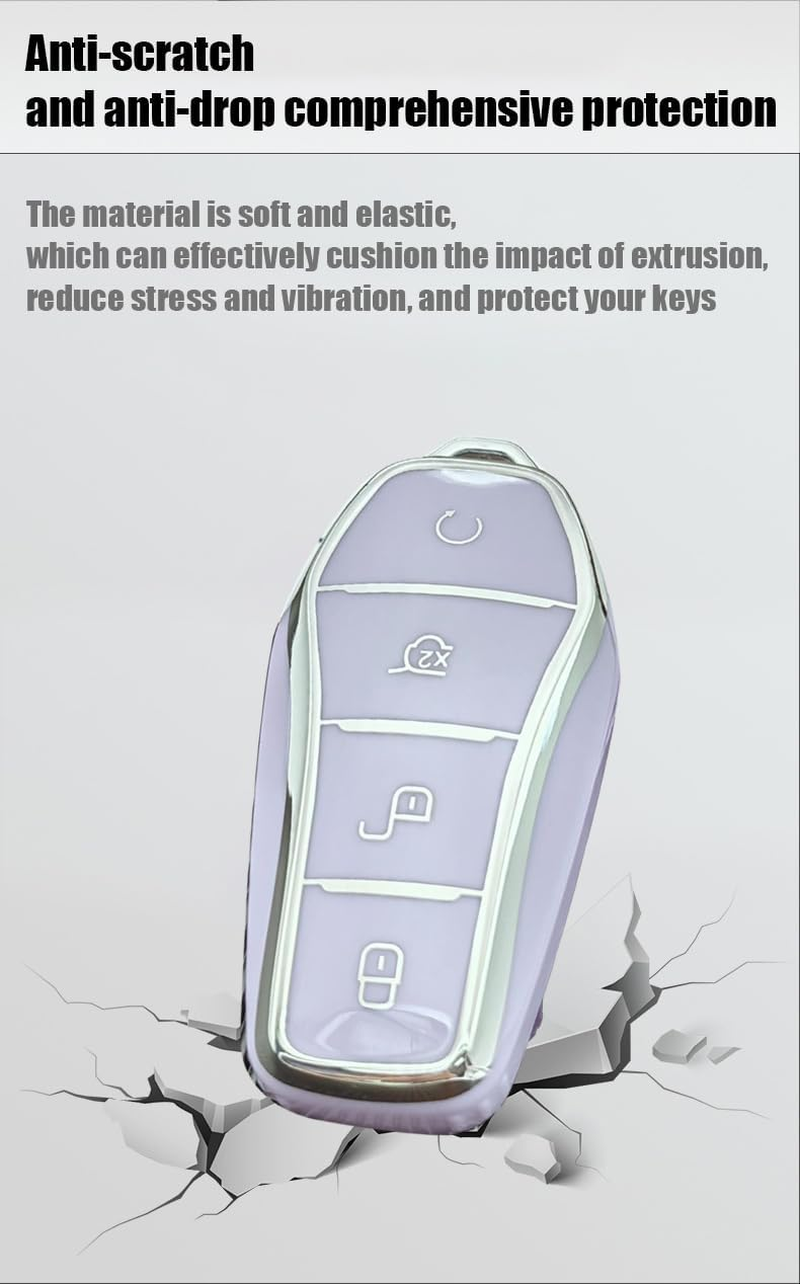 TPU Key Fob Cover with Keychain Fit for BYD Han Ev Tang Dm / Qin plus 4 Button Key Case Protector Key Cover Purple - Black image number 6