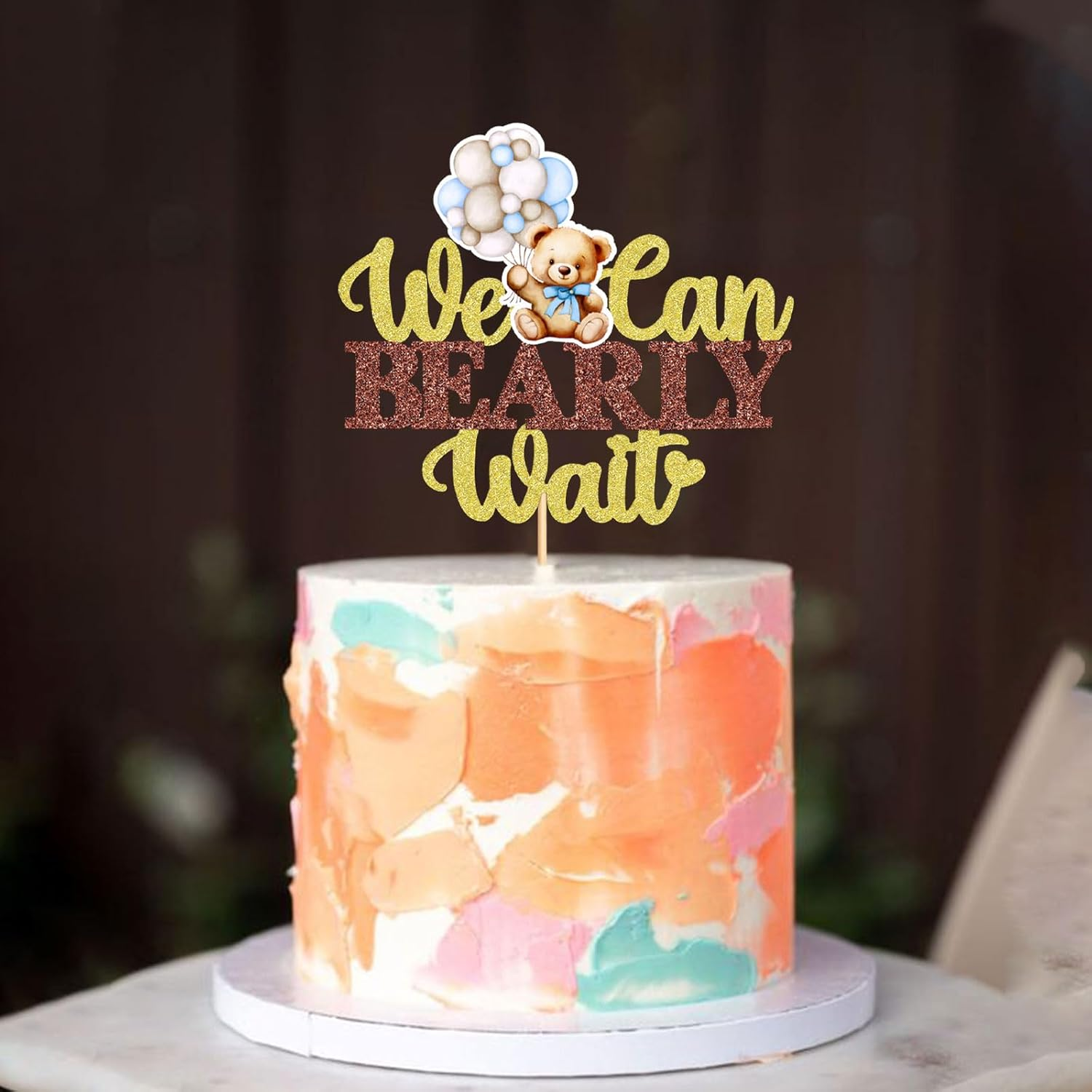 1 PCS We Can Bearly Wait Cake Toppers Selected Baby Shower Cake Decoration Gender Disclosure Theme Baby Shower Children'S Birthday Party Cake Decoration Supplies Blue Bear image number 3