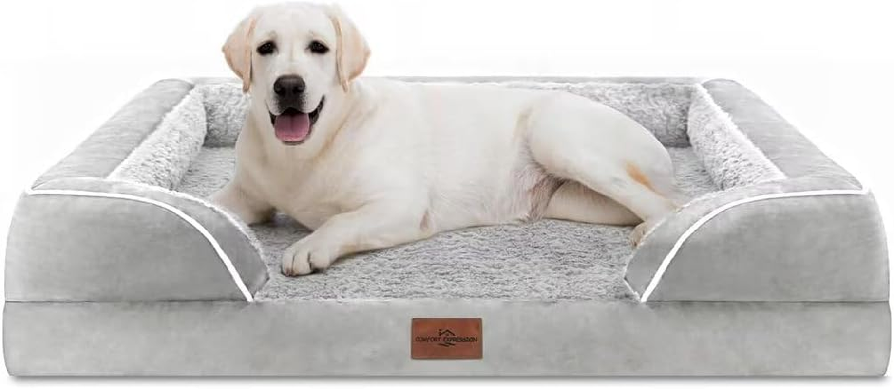 Comfort Expression Dog Bed for Extra Large Dogs, Waterproof Orthopedic Bed, Breed Durable PV Washable Sofa White, with Removable Cover Zipper, Jumbo-45''X35'' image number 4