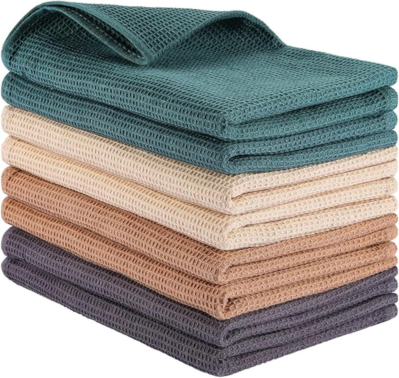 PY HOME & SPORTS 8 Pack Cotton Waffle Weave Kitchen Towels 17 X 25, Super Absorbent Kitchen Hand Dish Cloths for Drying and Cleaning (Dark Grey)