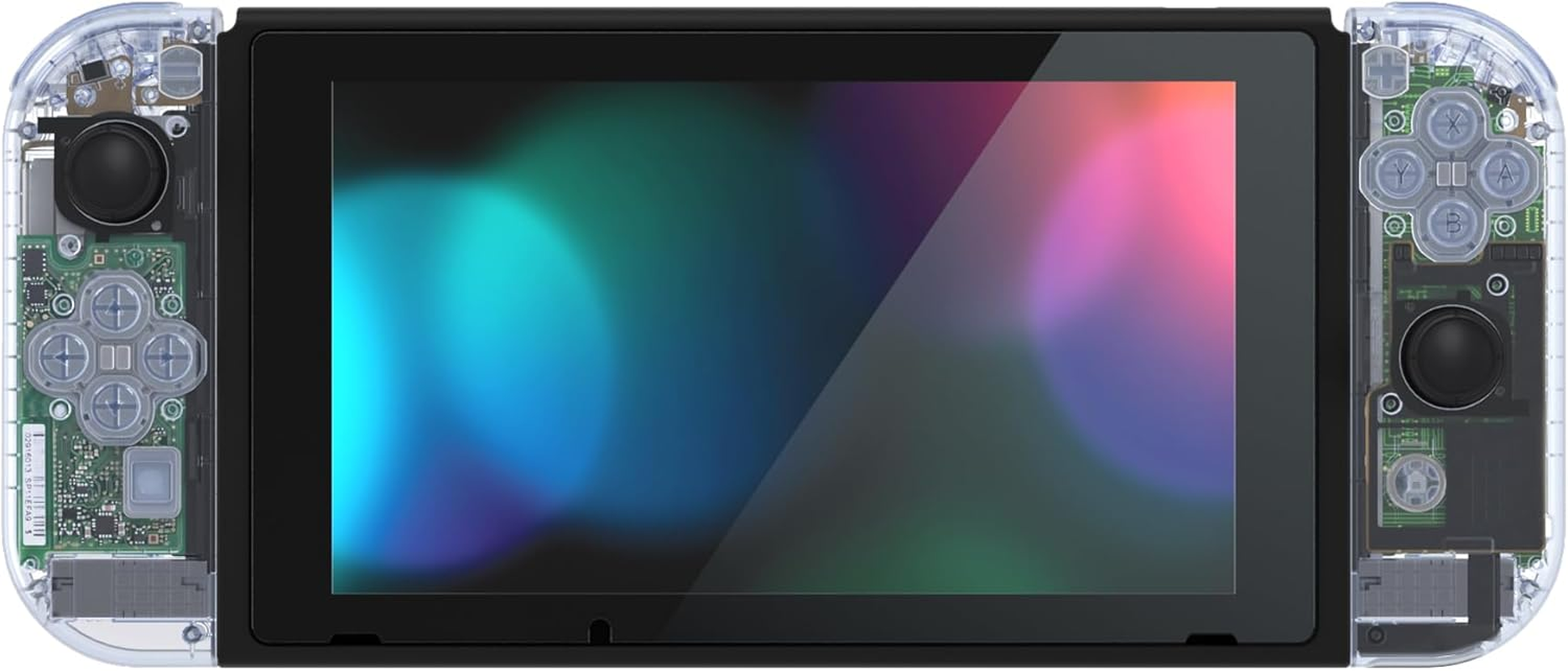 Extremerate DIY Replacement Shell Buttons for Nintendo Switch, Crystal Glacier Blue Custom Back Plate for Switch Console, Housing Case with Colorful Buttons for Joycon Handheld - No Controller image number 2