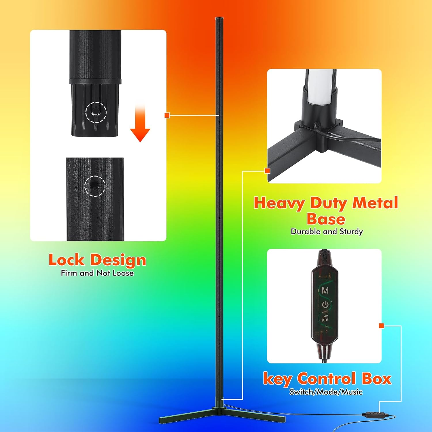 Modern 65&rdquo; LED Corner Floor Lamp with RGB Music Sync, Remote & App Control, 16M DIY Modes, Timer Setting, Black Aluminium image number 1