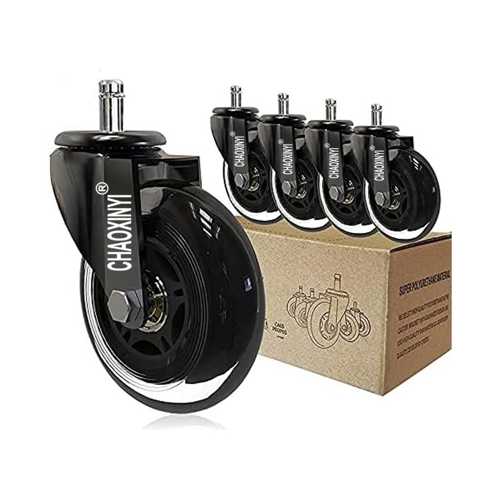 Office Chair Wheels (Set of 5) &ndash; 3" Heavy-Duty Replacement Casters for Hardwood & Carpet &ndash; Silent Rollerblade Wheels, 7/16" X 7/8" Stem, Black &ndash; Universal Fit for Ergonomic Chairs (Black A)