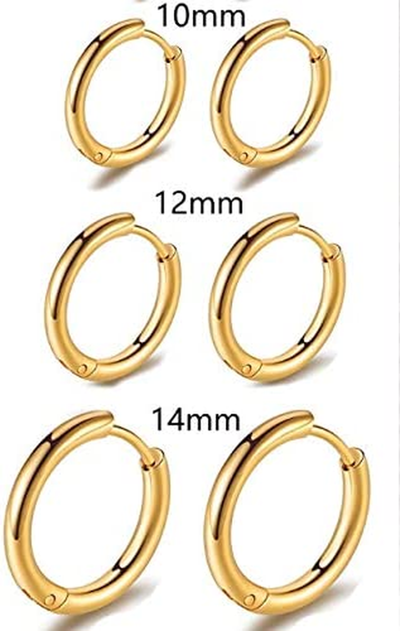 5 Pairs Stainless Steel Gold Hoop Earrings for Women Men Small Hoop Earrings Set Rounded Cute Huggie Earring Studs Hypoallergenic Climb Earrings Set image number 1