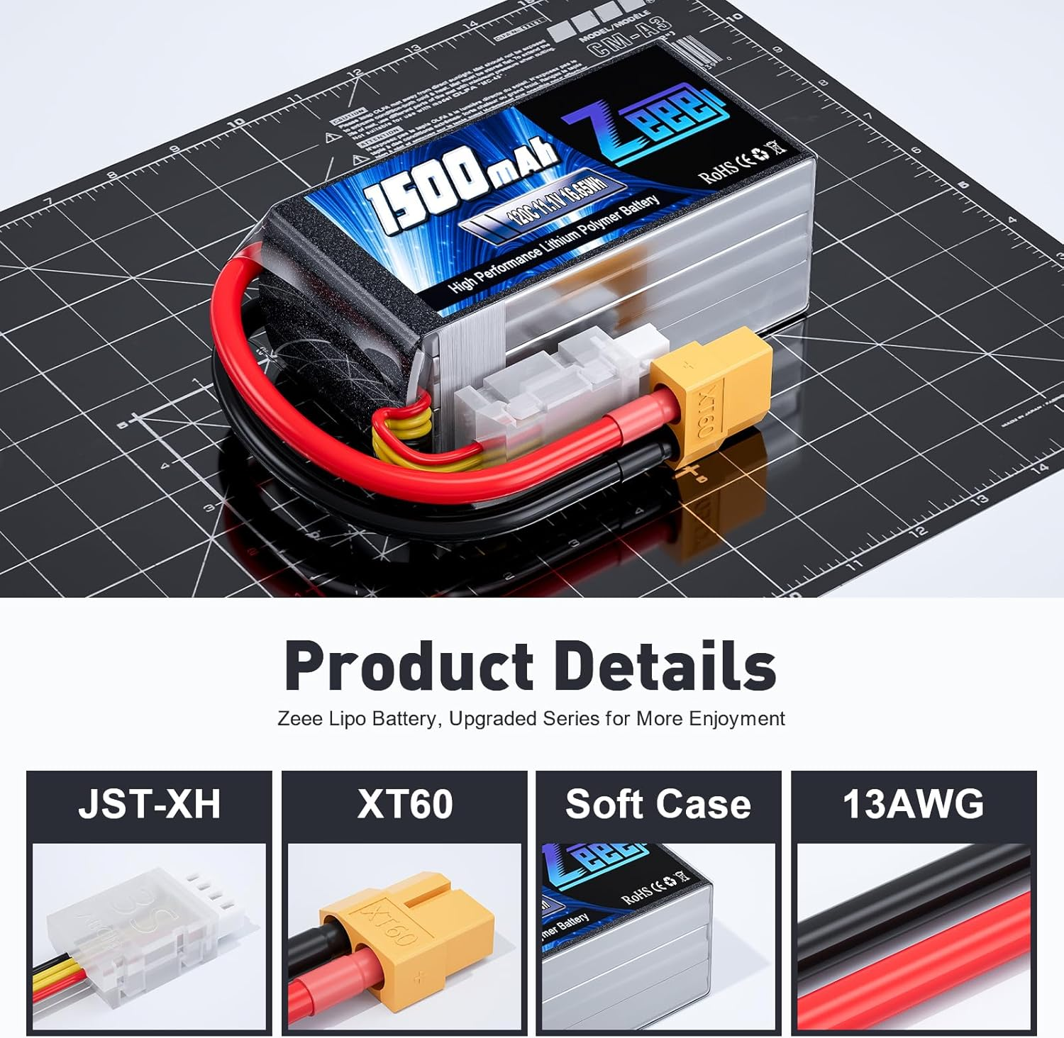 Zeee 3S Lipo Battery 1500Mah 11.1V 120C RC Battery with XT60 Plug for RC Models FPV Drone Quadcopter Helicopter Airplane Boat Car (2 Pack) image number 4