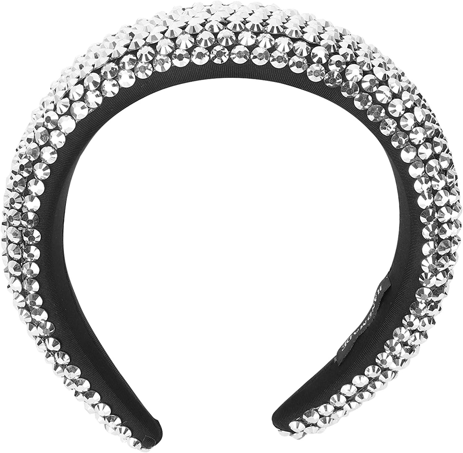 FRCOLOR Hair Makeup Headbands Silver Rhinestone Headbands for Women Girls Shiny Headdress Fashion Hairband Wide Beaded Band Accessories Black Wedding Decor