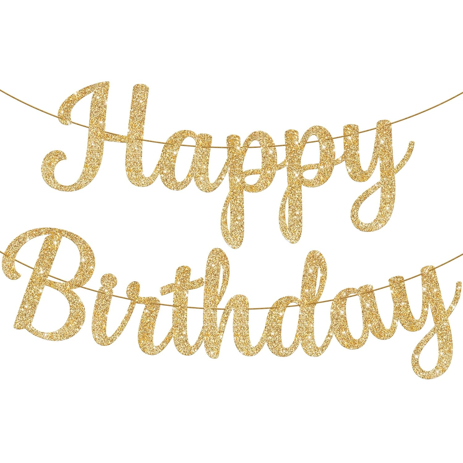 Cursive Glitter Happy Birthday Banner, 10 Feet Birthday Party Decorations HBD Sign Decor (Hot Pink)