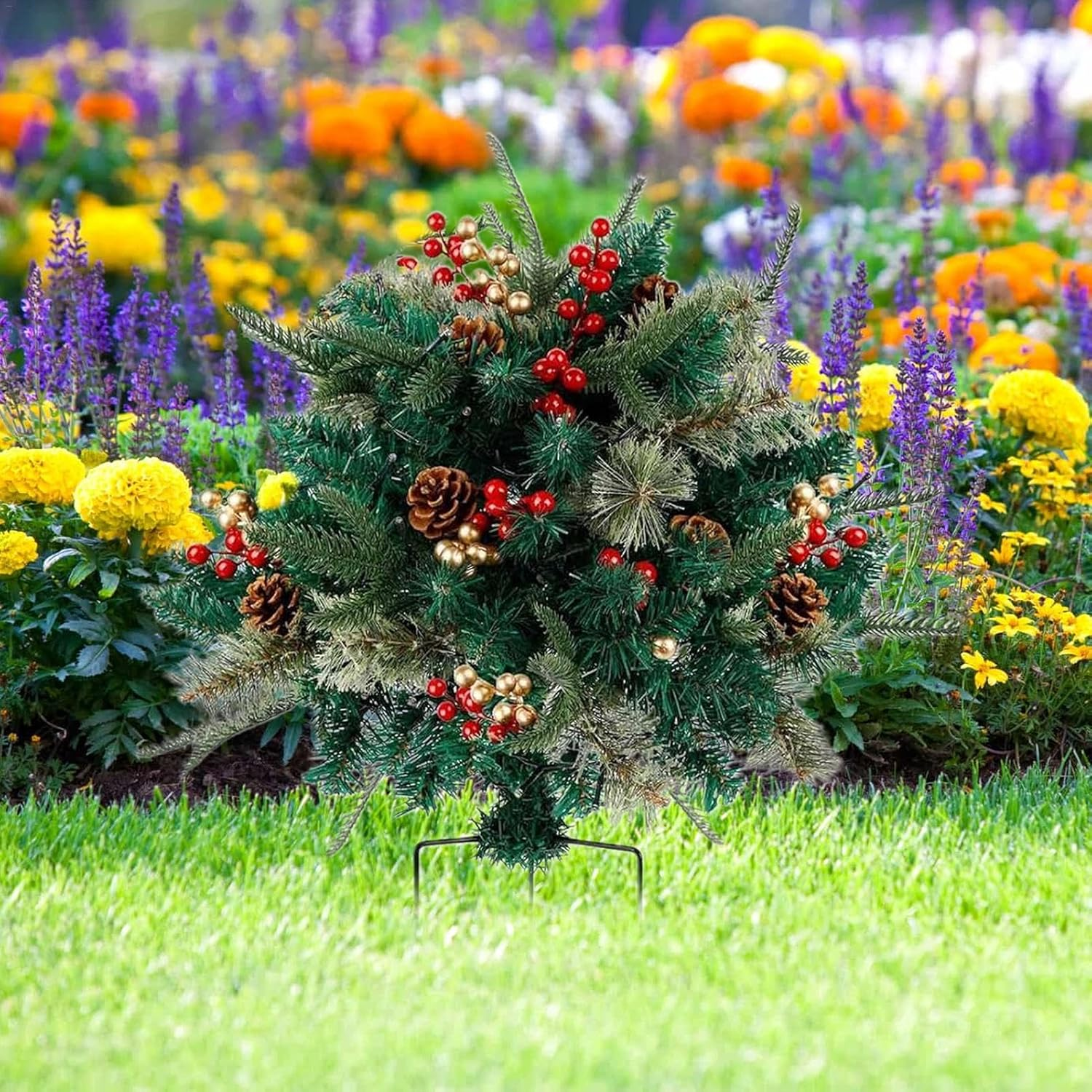 Holiday Planter Filler, Artificial Pine Trees for Christmas with Tripod Stake, Realistic Small Christmas Tree Urn Filler for Porch, Driveway, and Yard Decorations, Pine Trees Holiday Planter Filler image number 4