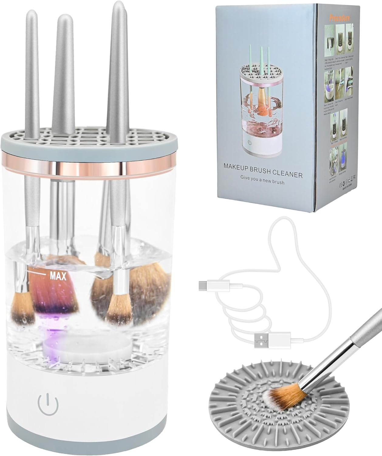 YBVABE Makeup Brush Cleaner Machine, Electric 9000 RPM Automatic Rotation, IP65 Waterproof, USB Plug Design, Fast and Efficient Cleaning for Makeup Brushes and Sponges, Easy to Use image number 6