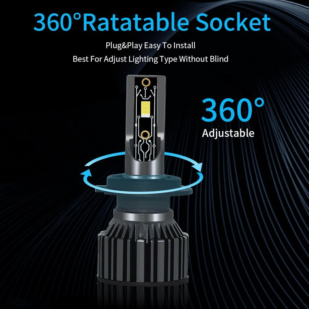 LEFAFA H7 LED Headlight Bulb, 16000LM 6000K High Low Beam Halogen Replacement LED Bulbs Cool White, H7 Car Fog Lights Cool Fan Fog Bulb, Plug and Play, Pack of 2 (H7) - H7 image number 4