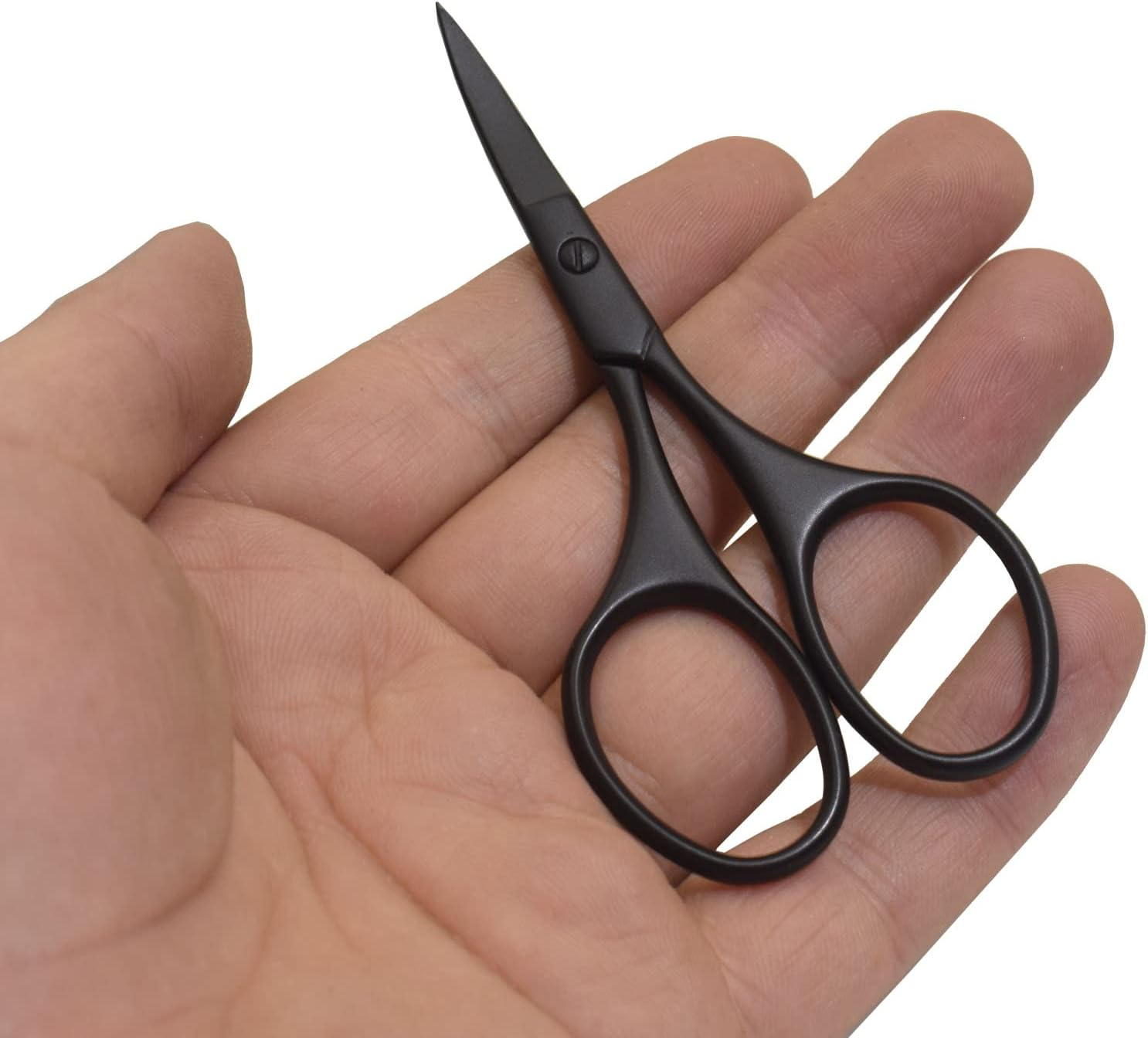 Multicolor Professional Grooming Scissors for Personal Care Facial Hair Removal and Ear Nose Eyebrow Trimming Stainless Steel Fine Straight Tip Scissors 3.9 Inch (Black Curved D) - Black Set D image number 6