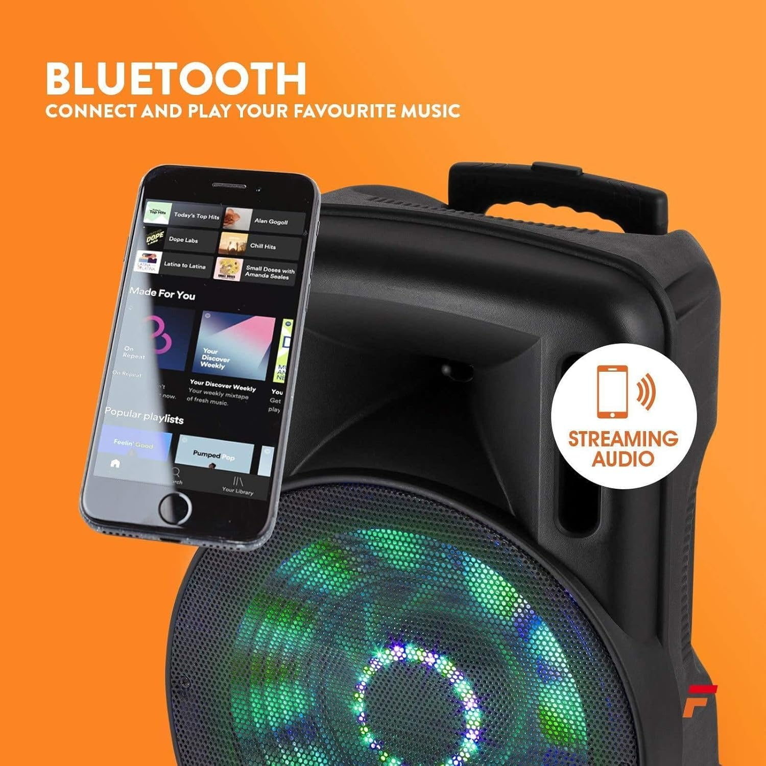 Fenton FT15LED PA Speaker Portable Led/Microphone/Remote Karaoke 15" 800W W/Battery Light Show image number 4