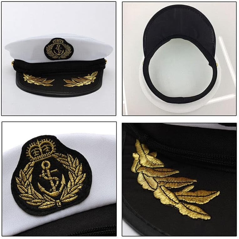 AIMALL Sexy Sailor Cap Boat Captain Hat, Navy Skipper Costume Fancy Marine Dress, Embroidered Badge, Gold Leaves, Perfect for Stag Do or Party image number 5