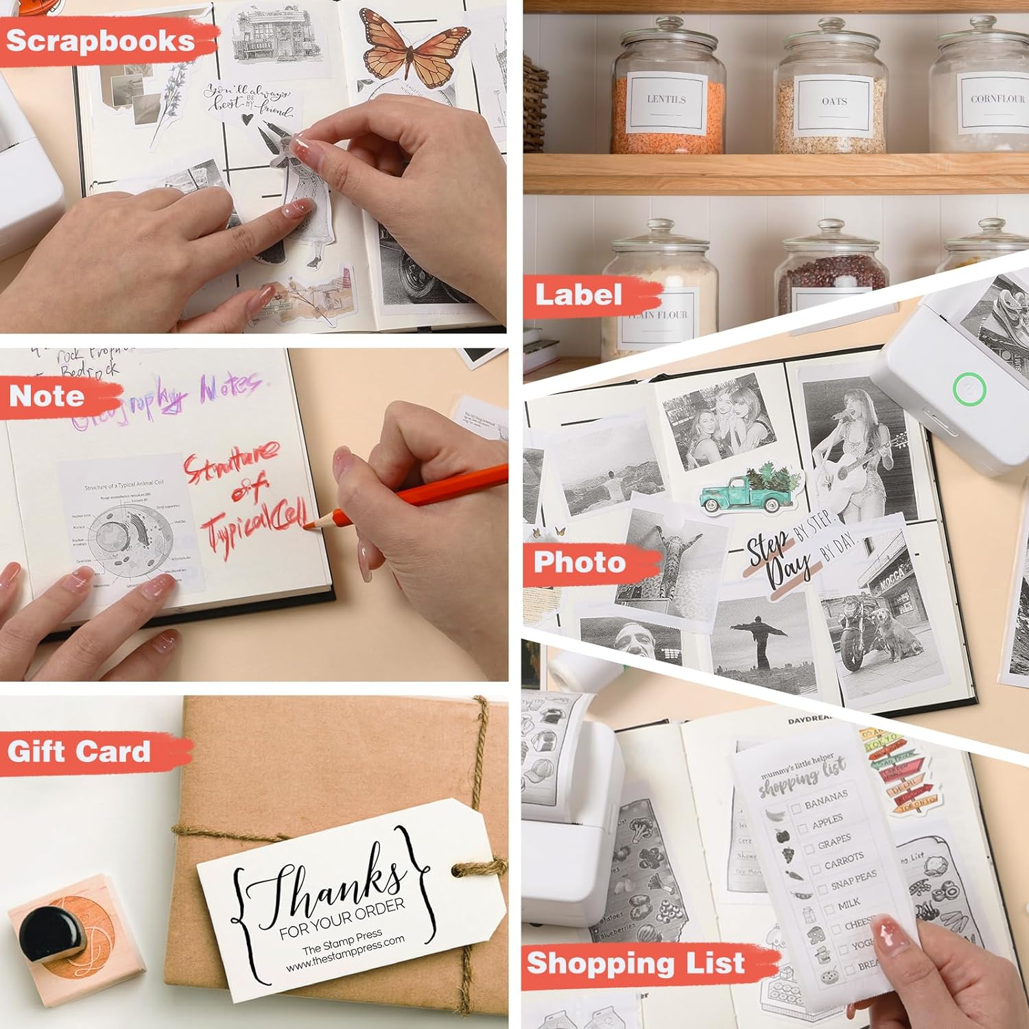 Cudinham Print Pods Mini Printer, Sticker Printer with 10 Rolls Thermal Printing Paper, Inkless Pocket Printpod for Phone, Impresora Port&aacute;til for Notes, DIY, Compatible with Ios & Android (White) image number 5