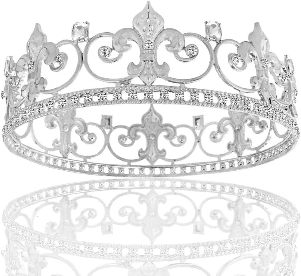 Metal King Queen Crown round Rhinestone Crown Party Headwear for Wedding Halloween Party Birthday image number 3