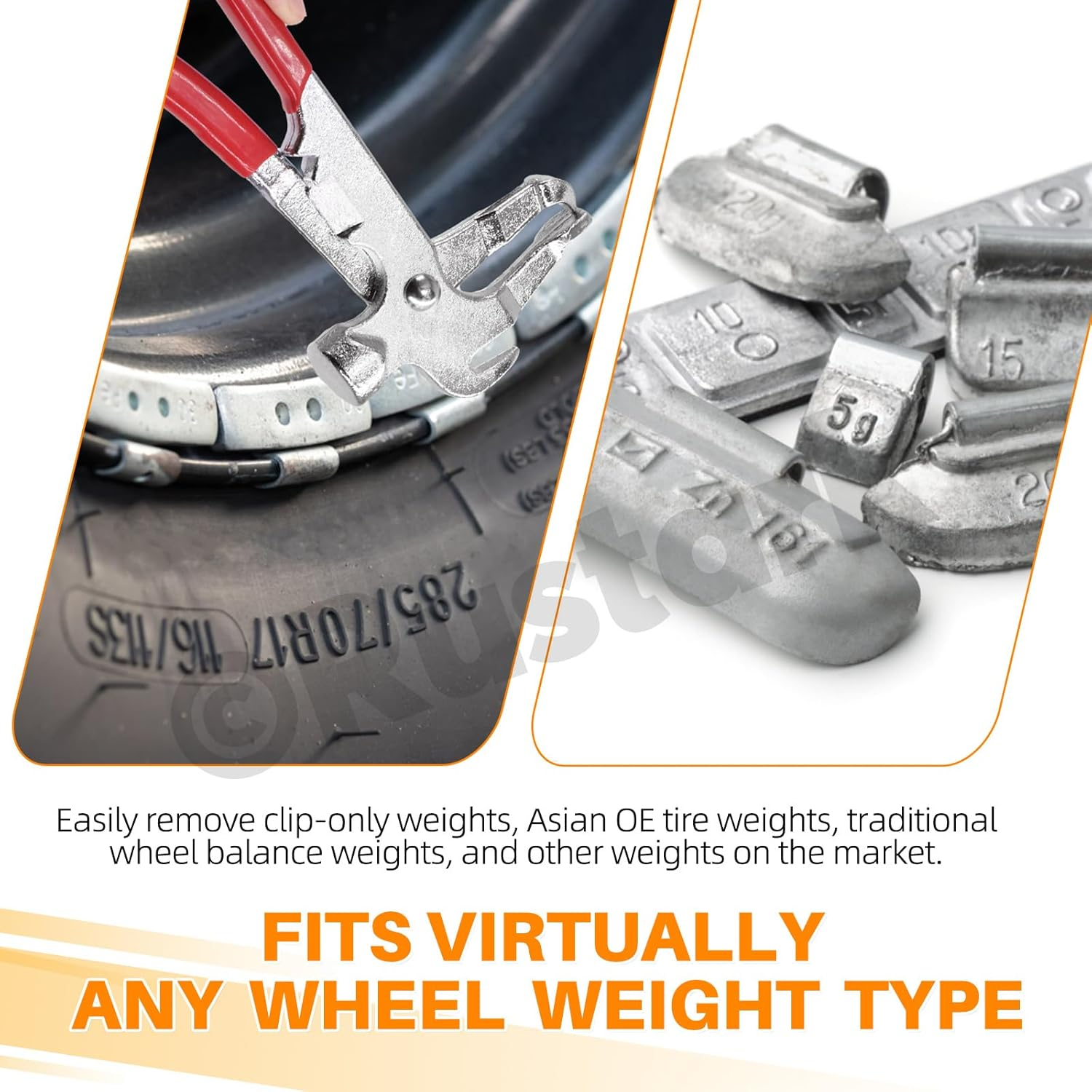 1Ps 3 in 1 Wheel Weight Balance Hammer Pliers Heavy Duty Tire Weight Hammer Clip on Weight Remover Plier Tire Weight Removal Tool for Repair Auto Car SUV Truck image number 1