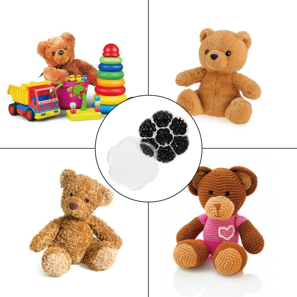 DIY Black Plastic Safety Eyes, Safe Crochet Eye Sewing Crafting Eyes Buttons Washers Assorted Sizes Bulk for Craft Teddy Bear Doll Crocheting Puppet Plush Stuffed Animals Making with Box 184PCS image number 5