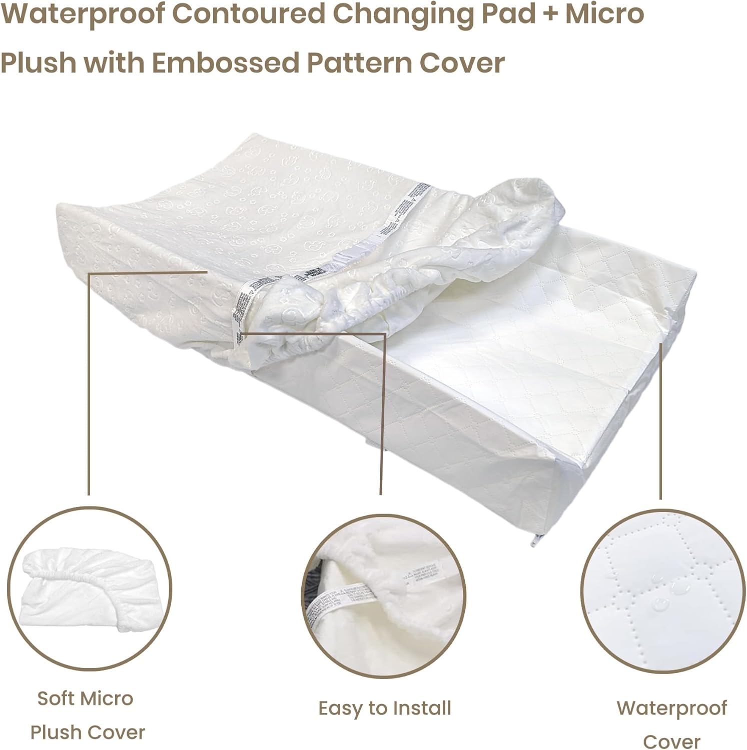 Fond + Found Changing Pad with Ultra Soft Plush Cover, Waterproof Contour Diaper Change Pads Mat for Dresser Top, with Baby Changing Pad Cover Waterproof Hypoallergenic Washable image number 6